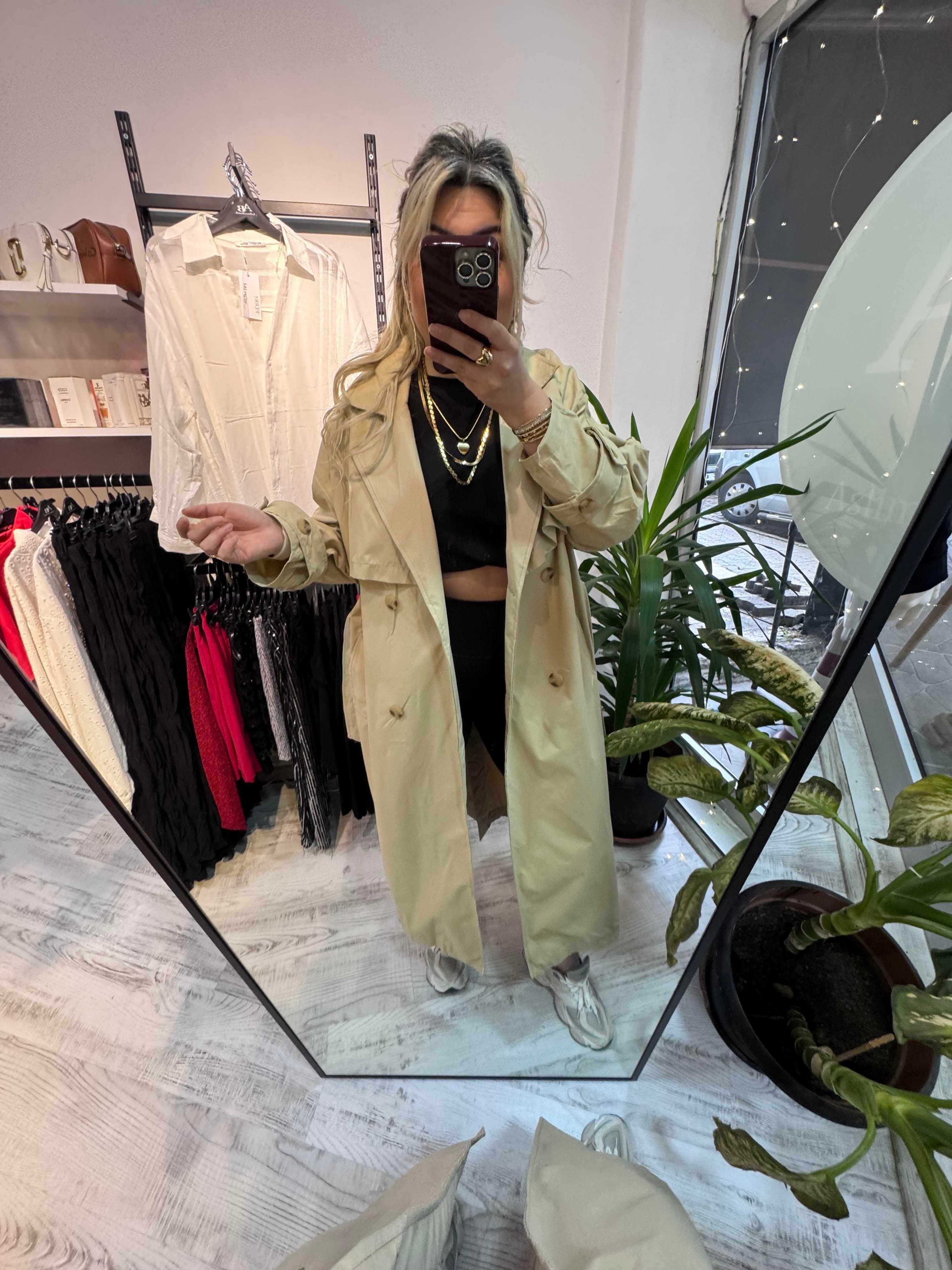 Premium Kalite Bej Trench