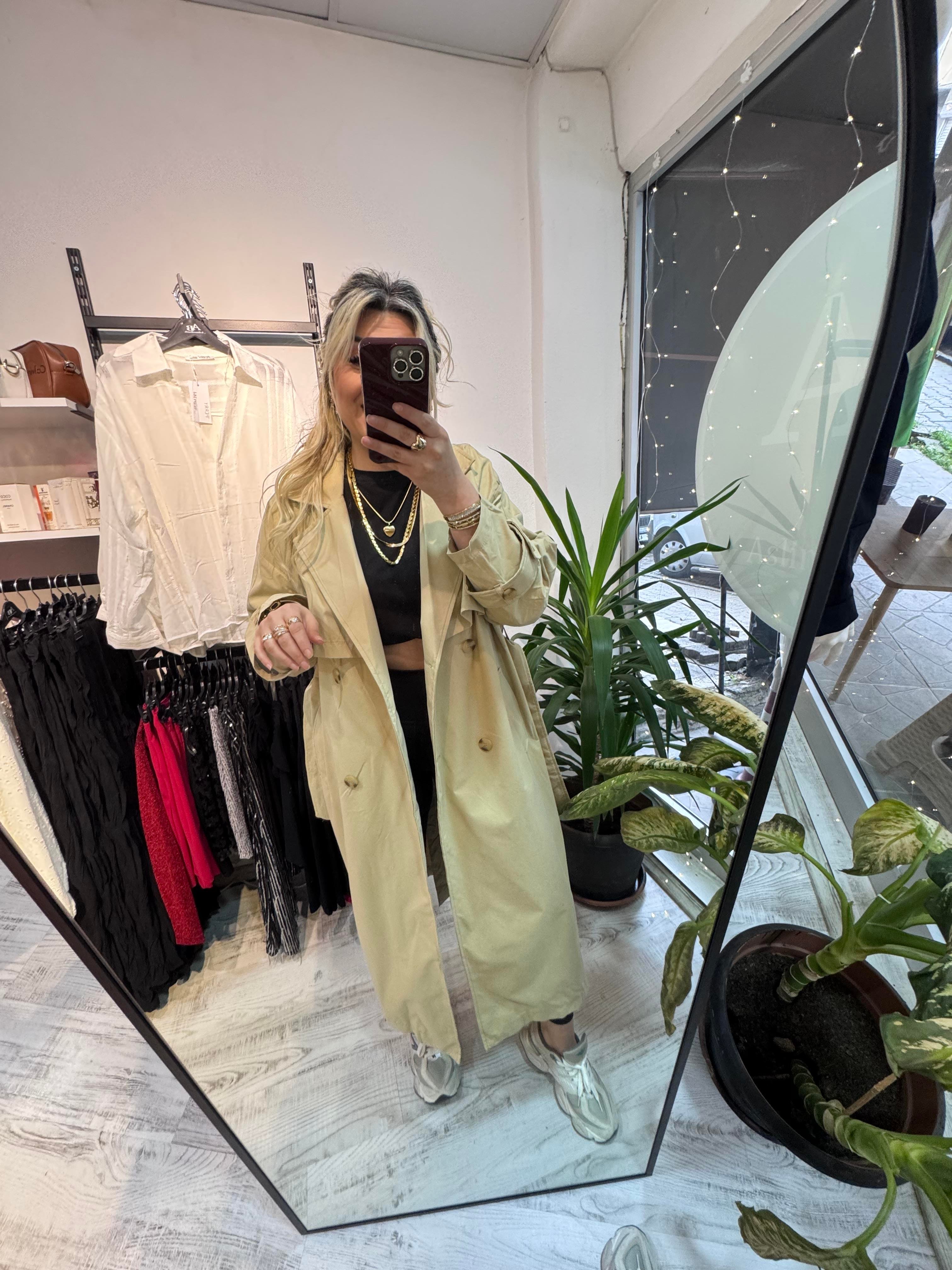 Premium Kalite Bej Trench