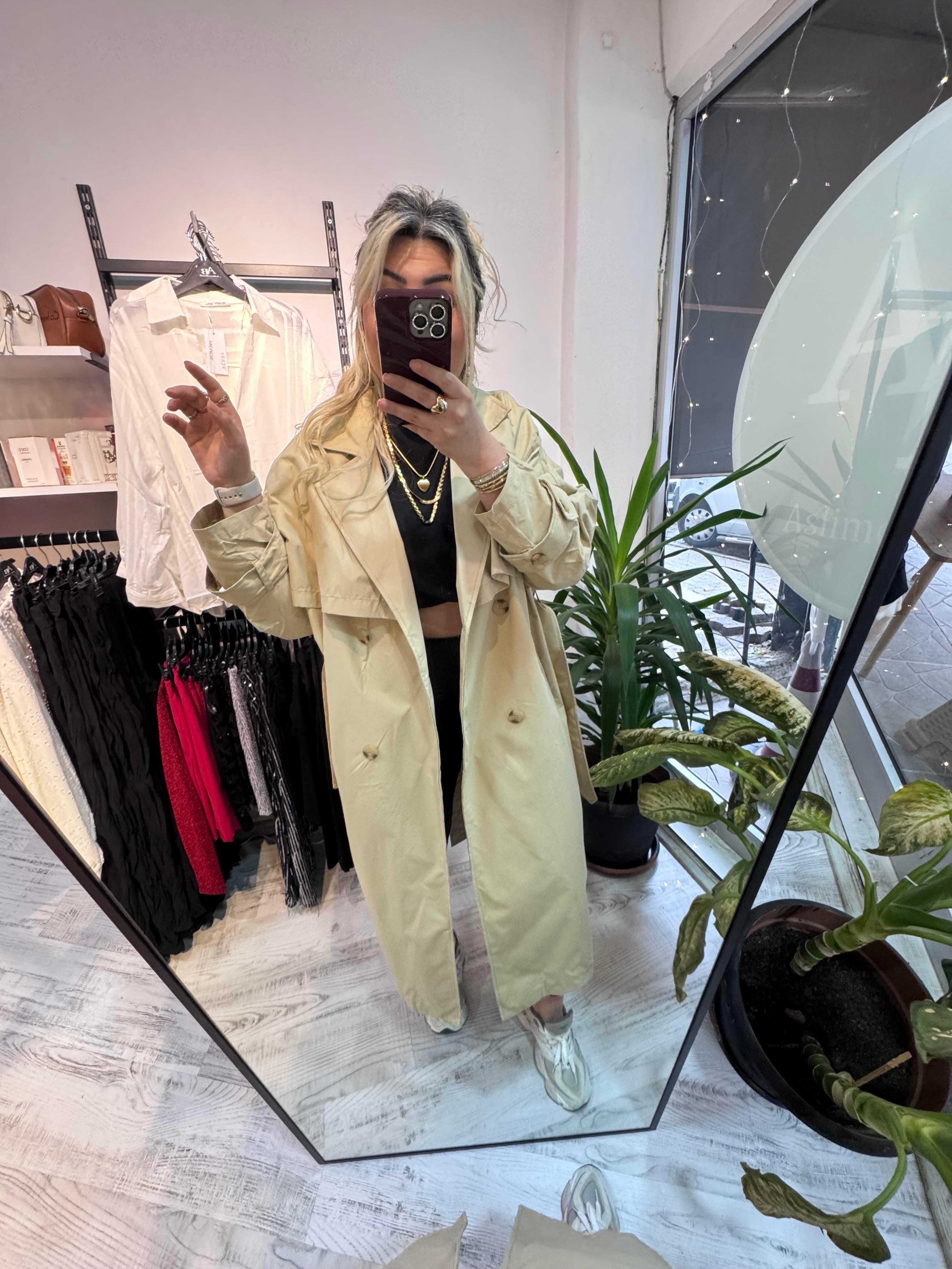 Premium Kalite Bej Trench