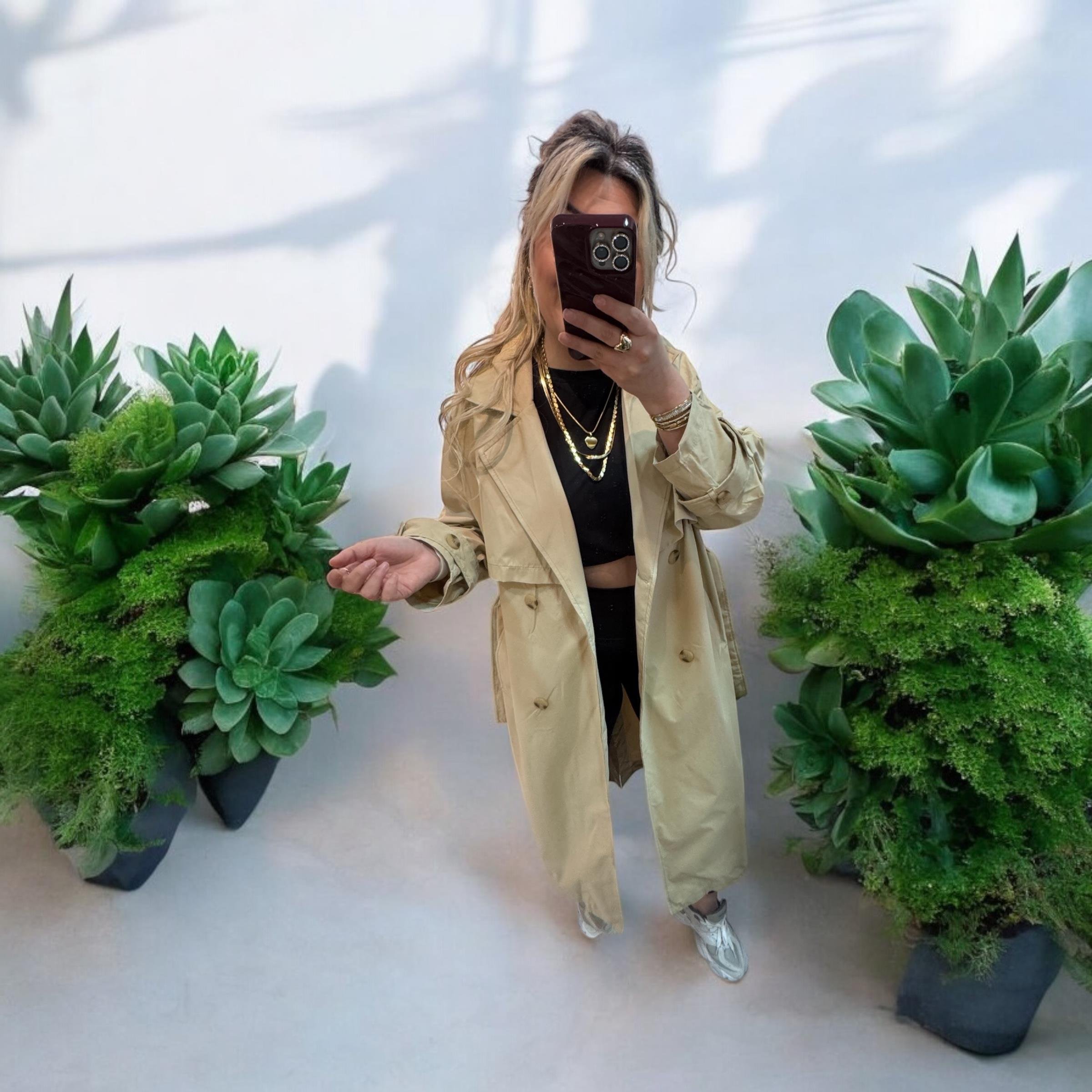 Premium Kalite Bej Trench