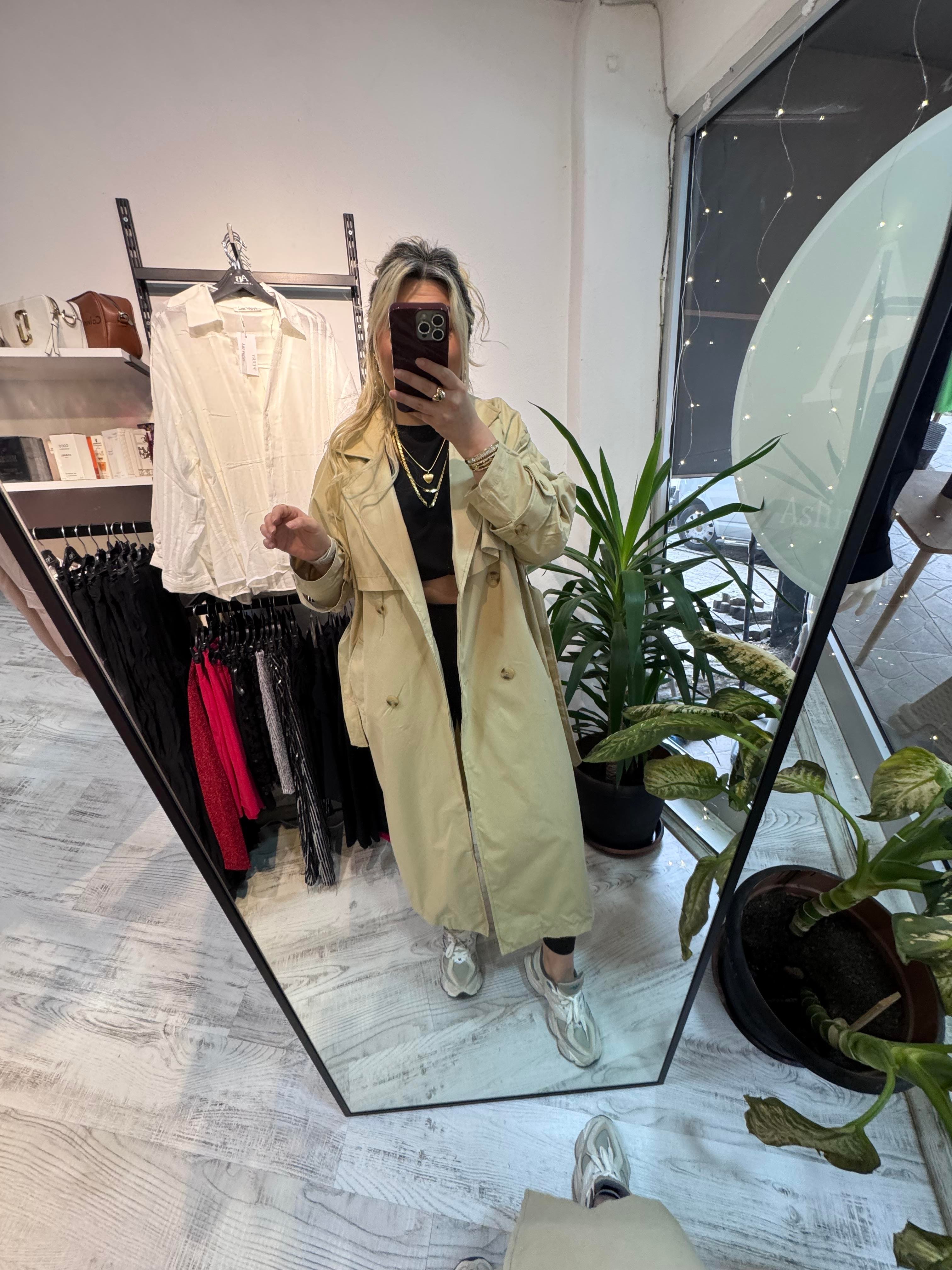 Premium Kalite Bej Trench