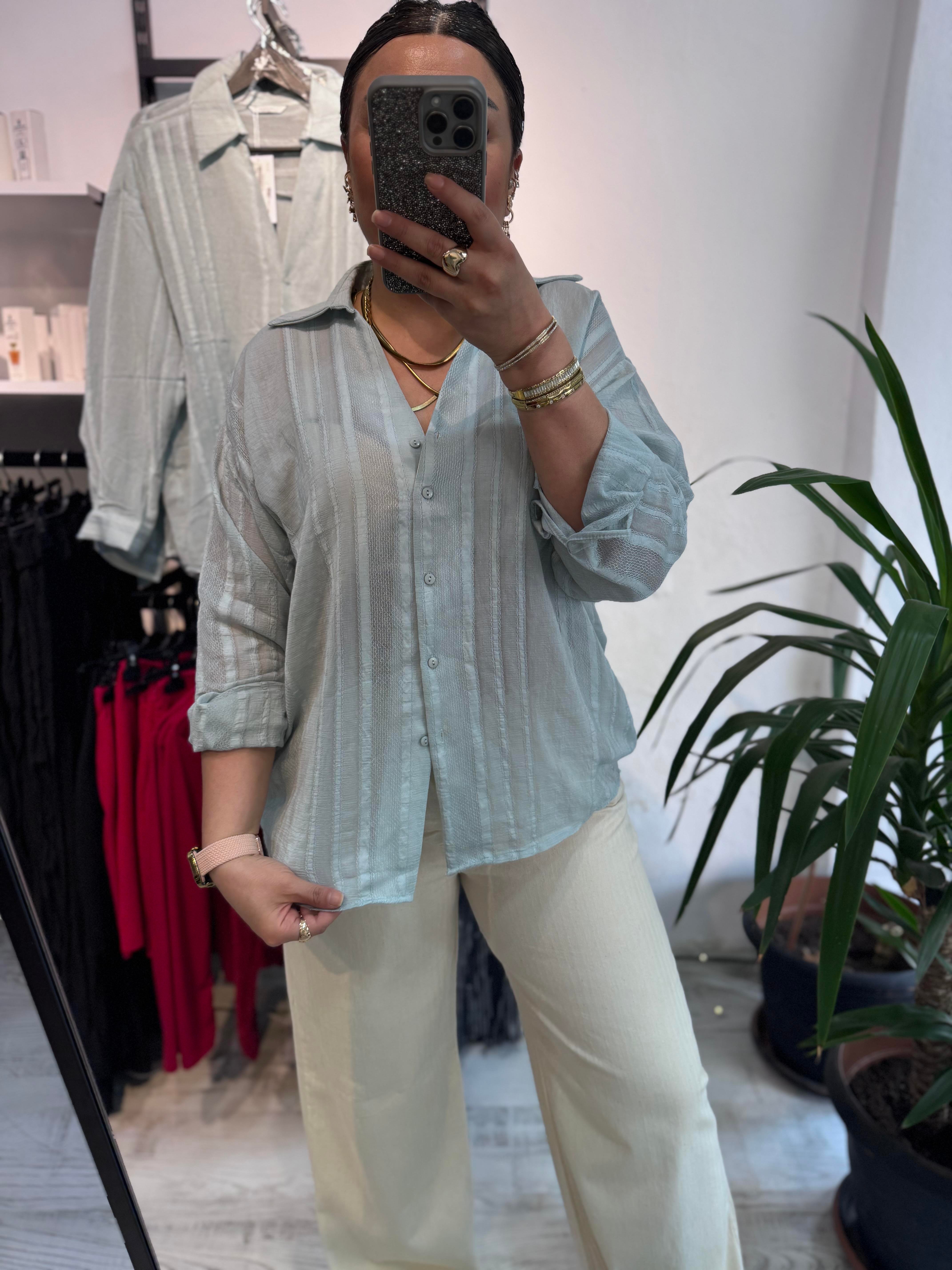 Premium Kalite Transparan Buz Mavi Gömlek