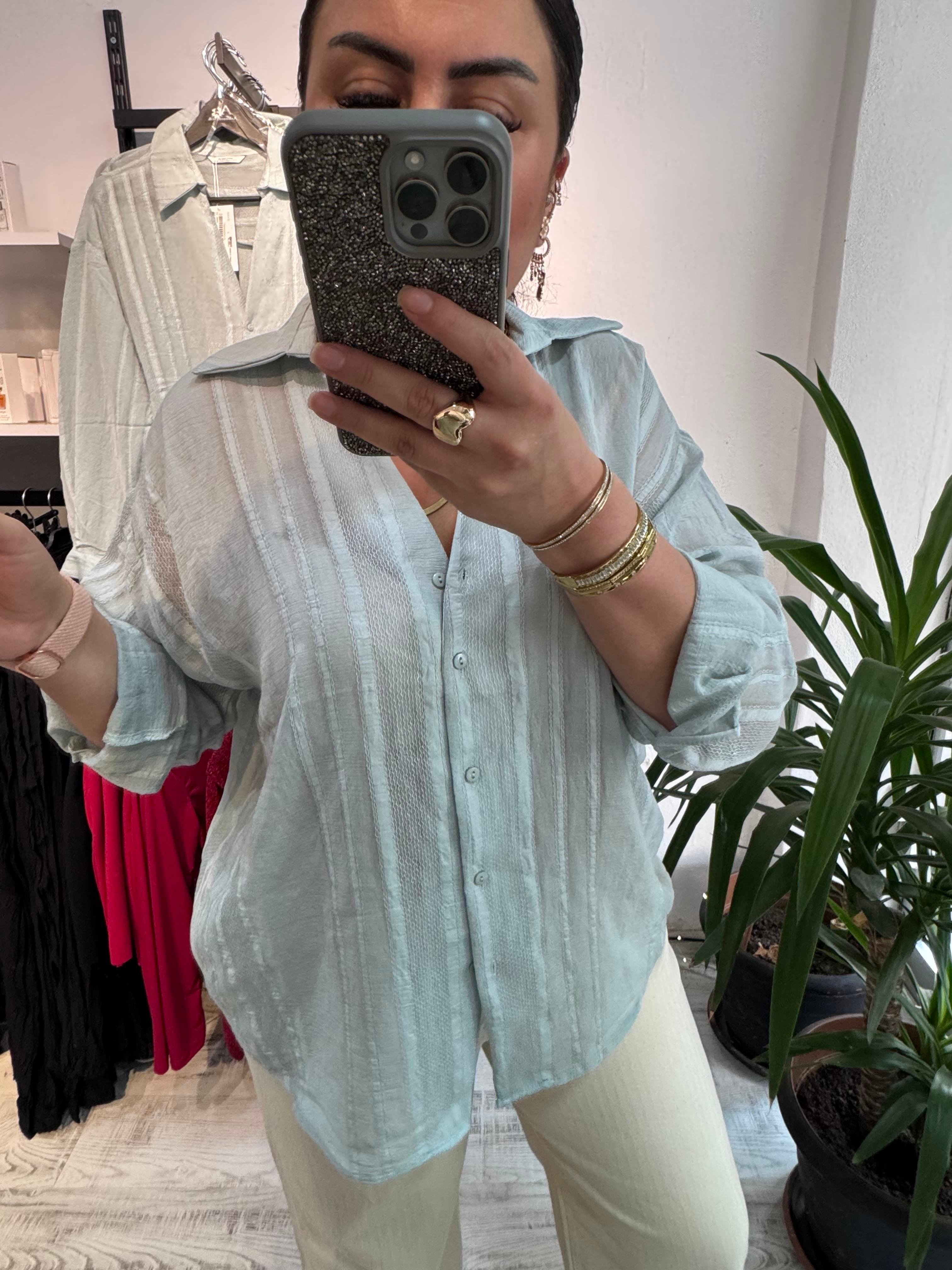 Premium Kalite Transparan Buz Mavi Gömlek