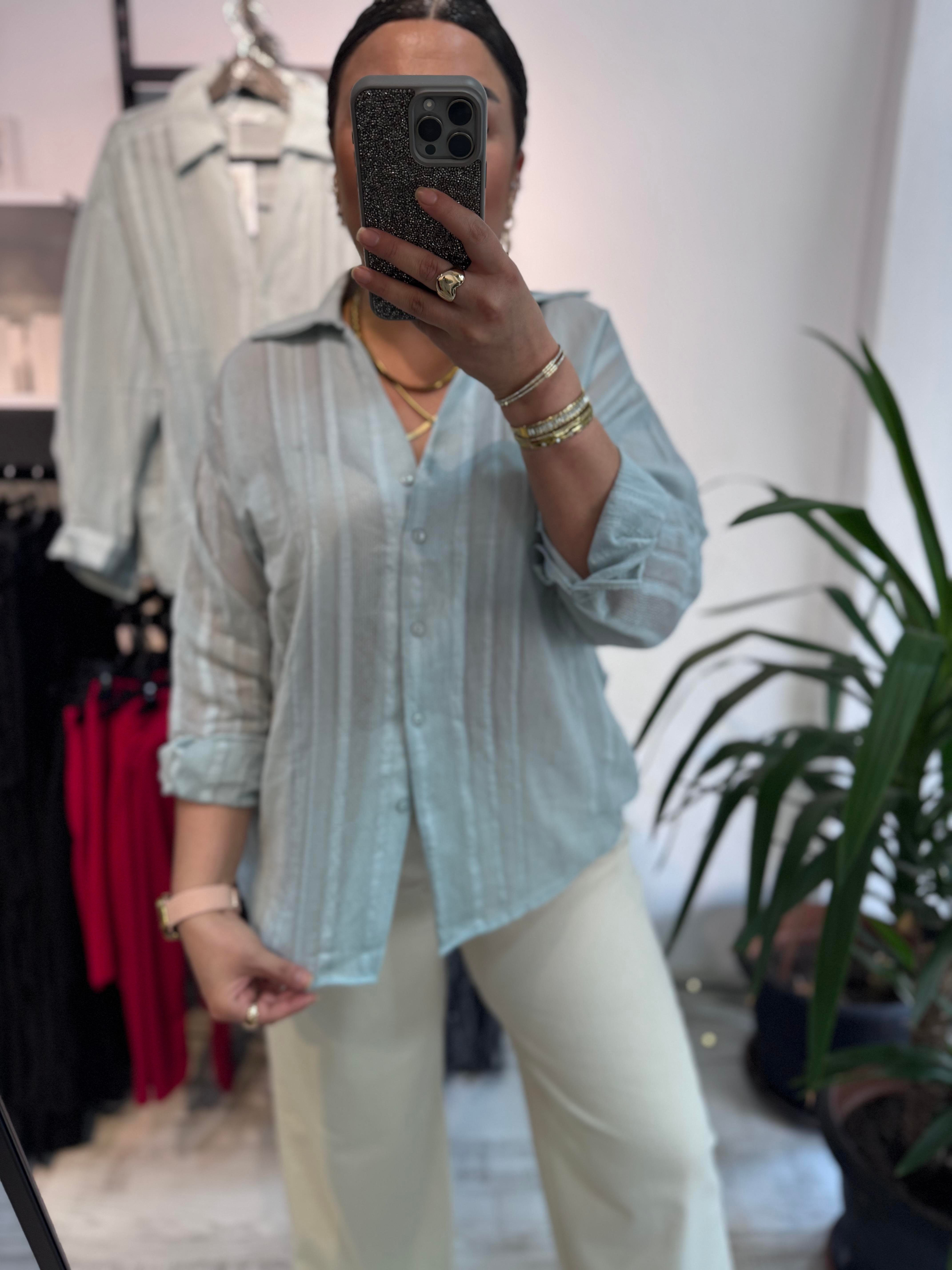 Premium Kalite Transparan Buz Mavi Gömlek