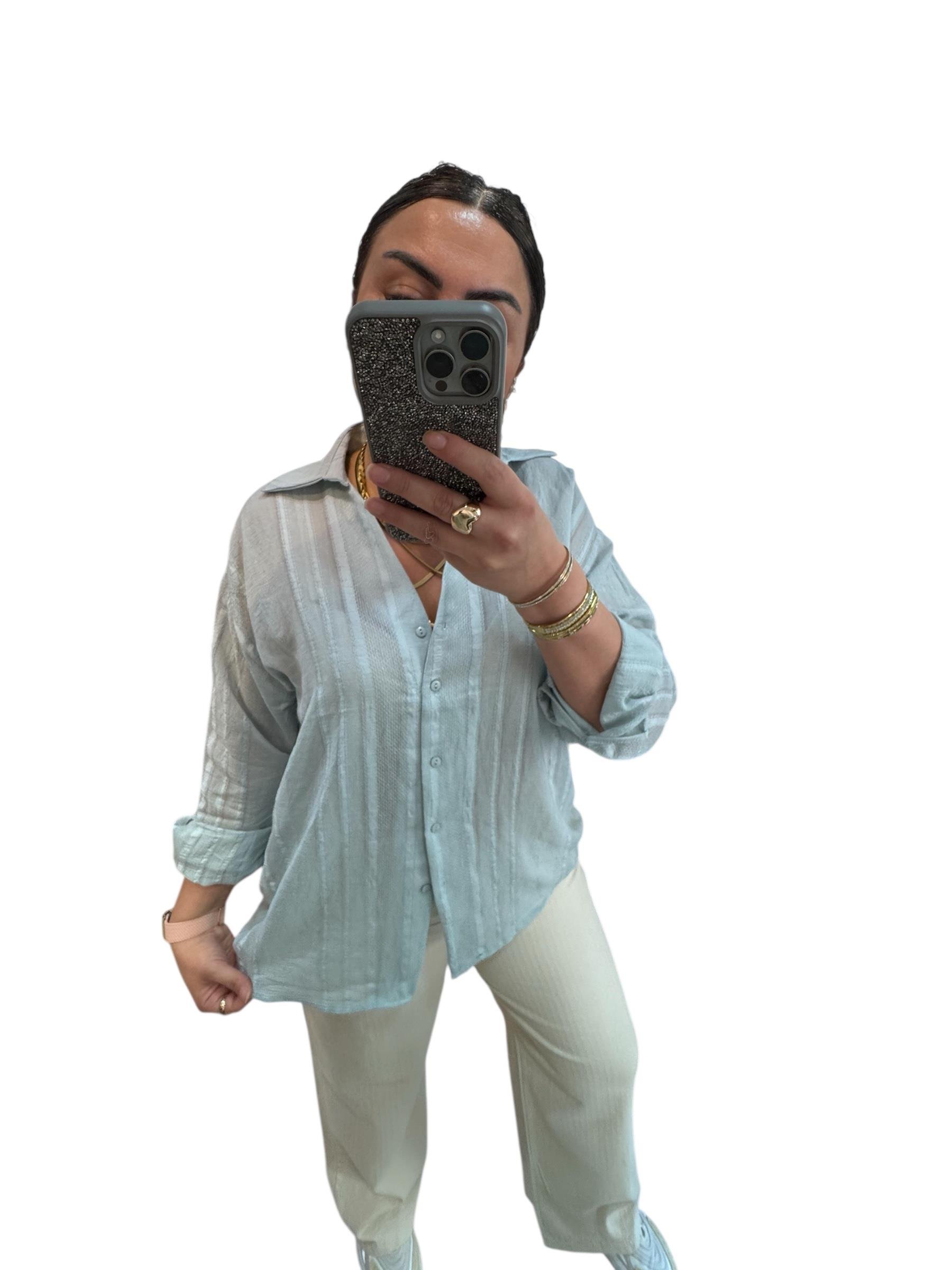 Premium Kalite Transparan Buz Mavi Gömlek