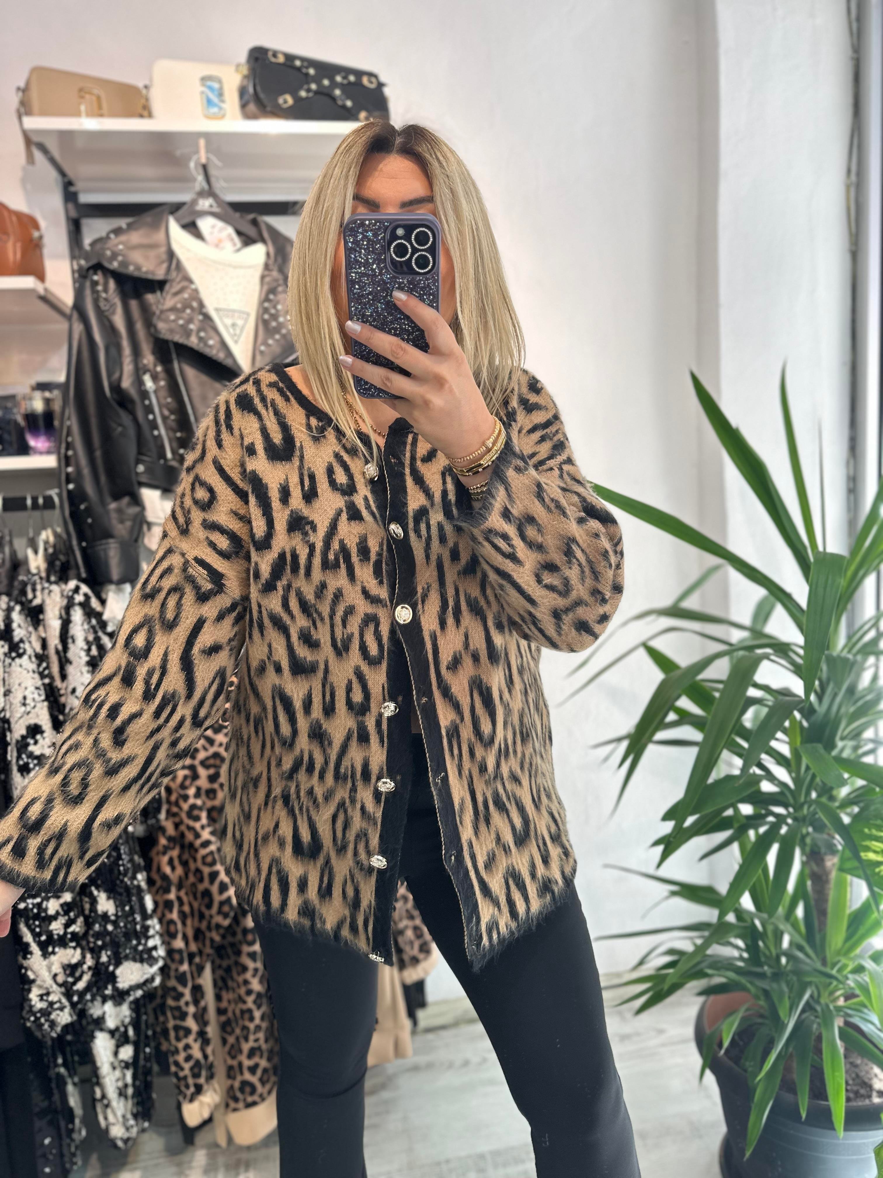 Premium Leopar Desenli Hırka