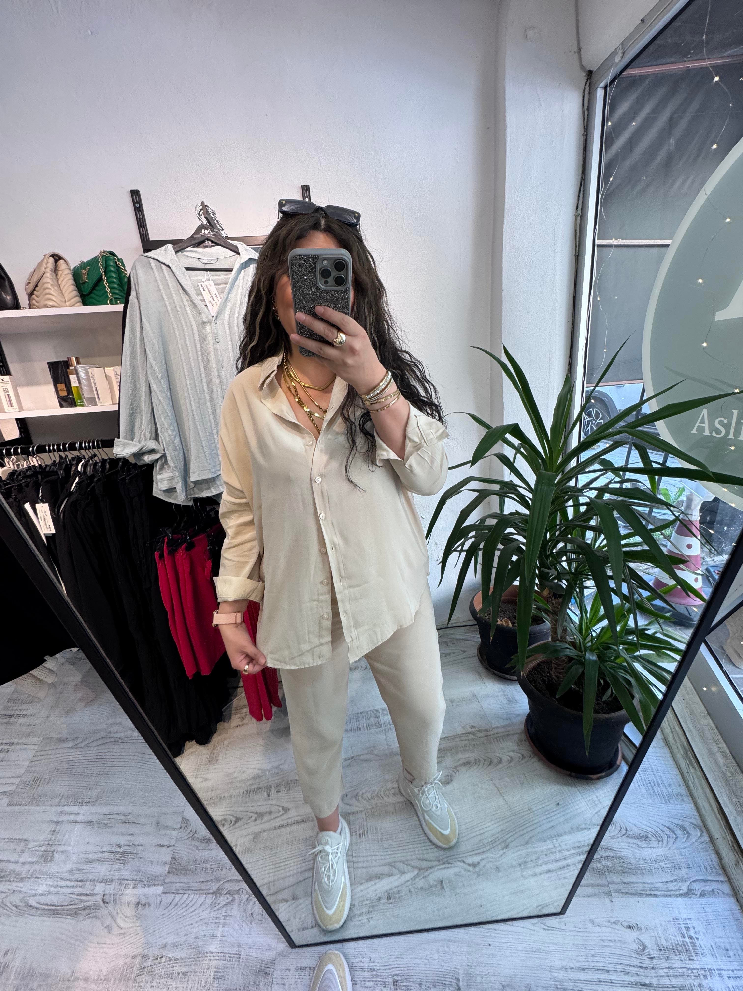 Premium Seri Modal Tensel Kumaş Bej Takım