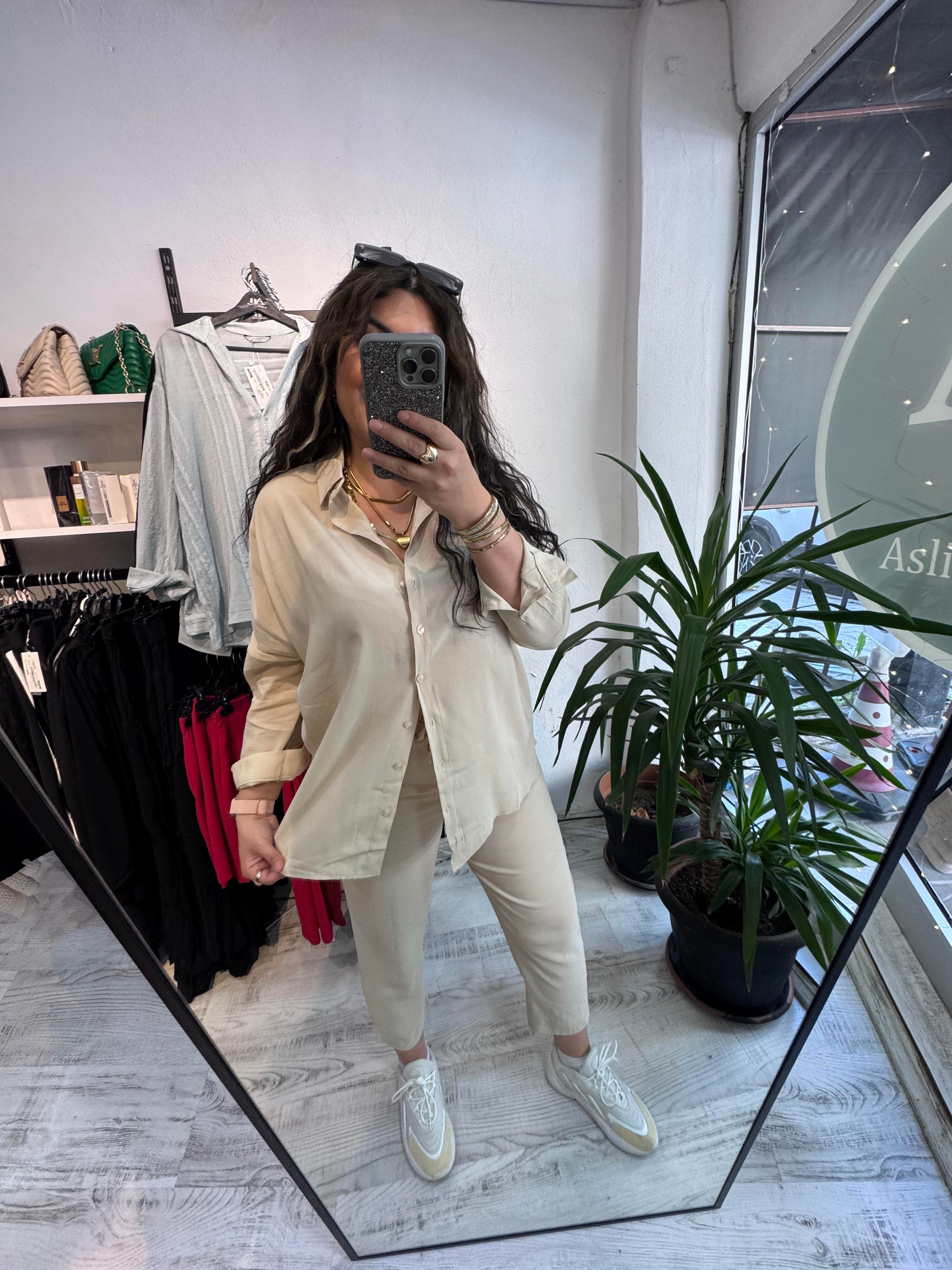 Premium Seri Modal Tensel Kumaş Bej Takım