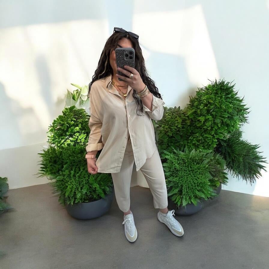 Premium Seri Modal Tensel Kumaş Bej Takım