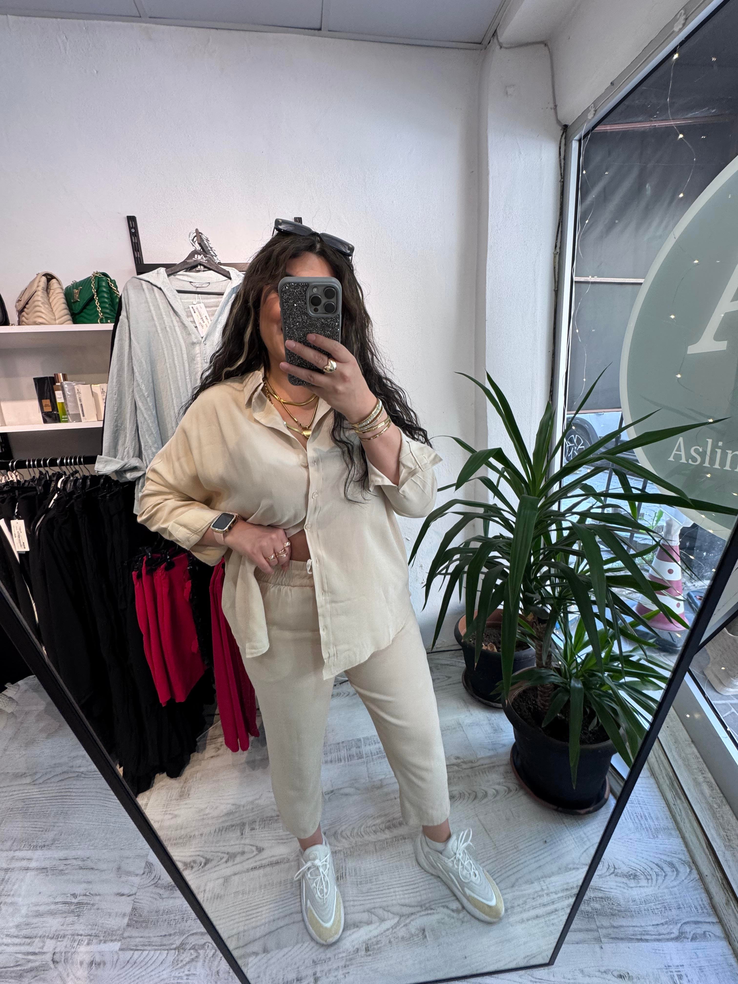 Premium Seri Modal Tensel Kumaş Bej Takım