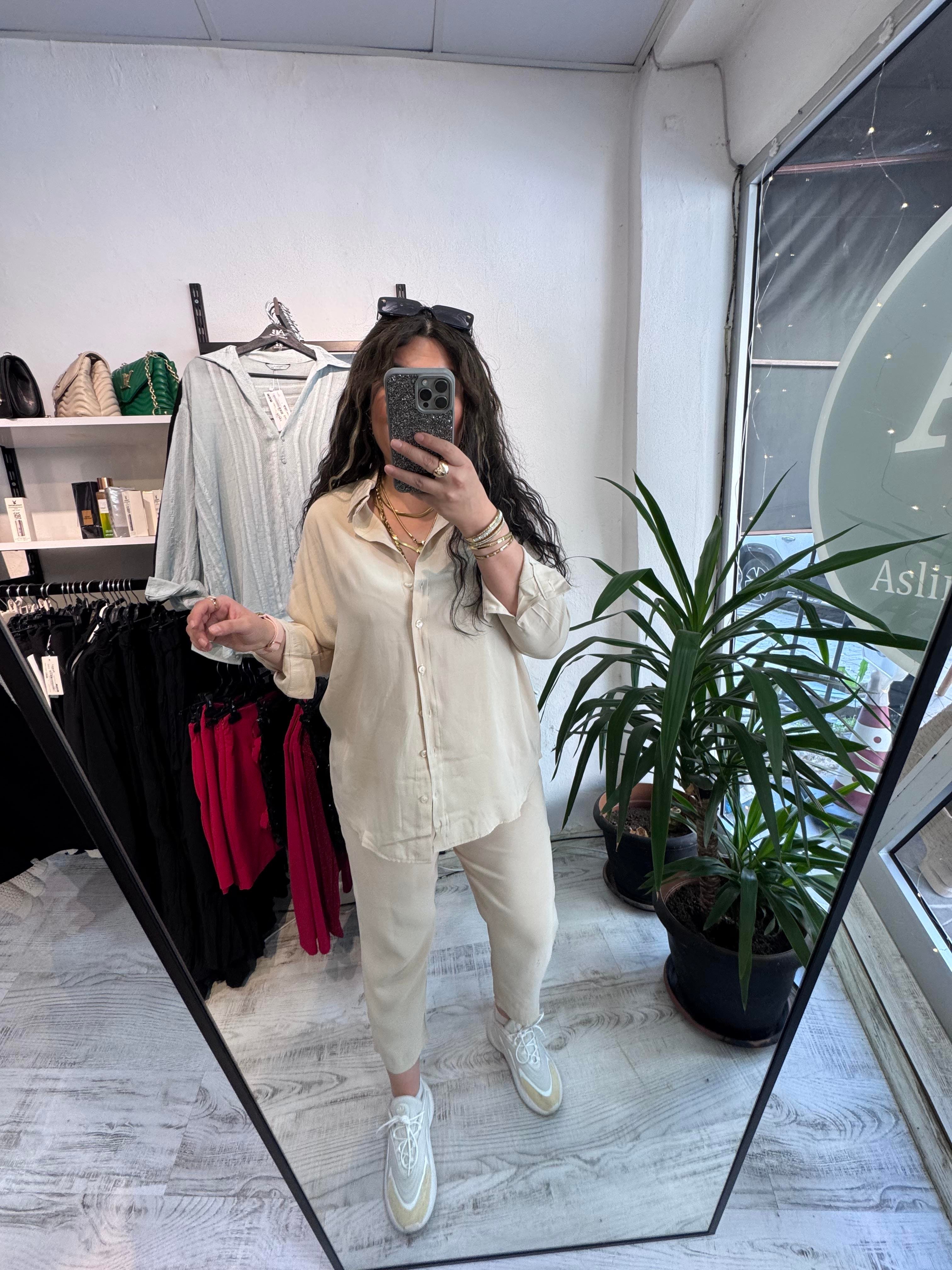 Premium Seri Modal Tensel Kumaş Bej Takım