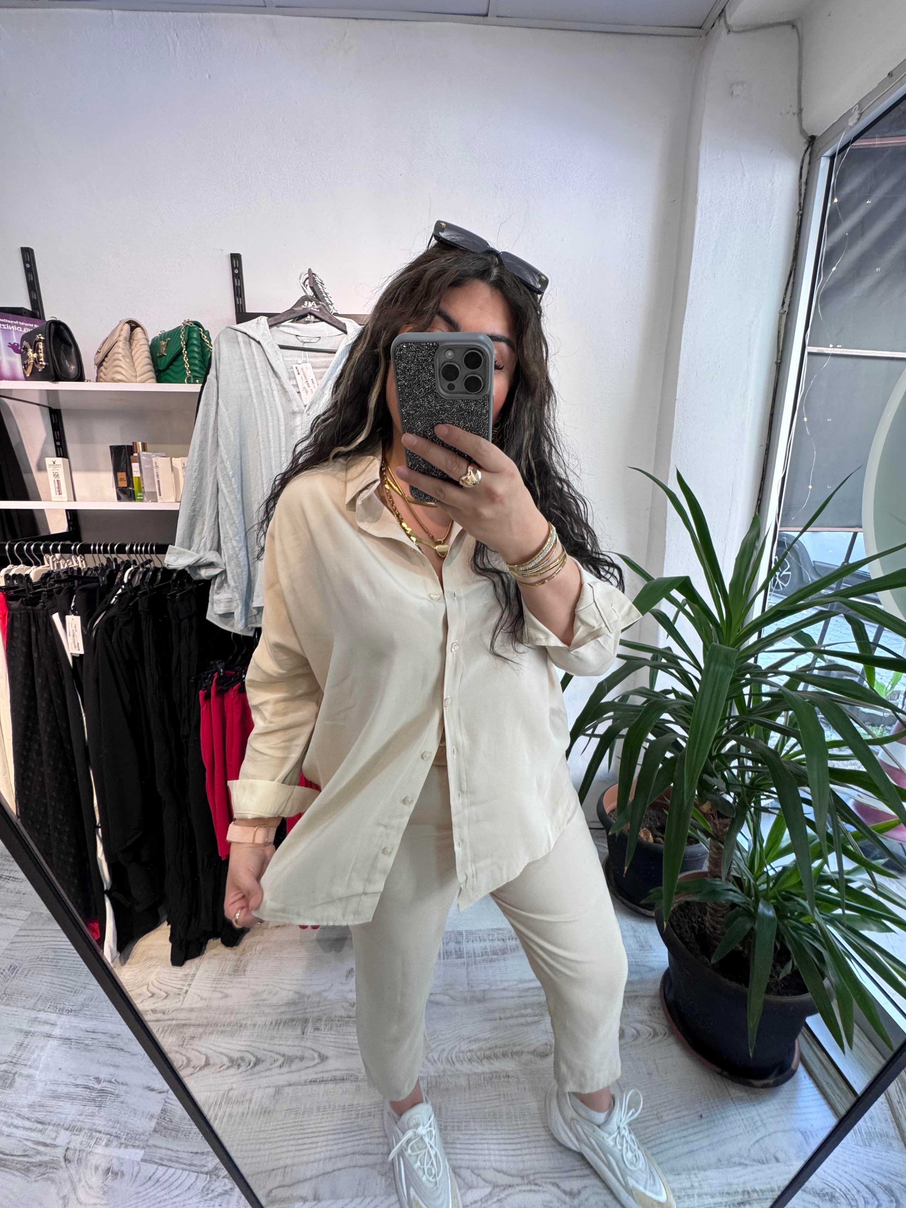 Premium Seri Modal Tensel Kumaş Bej Takım