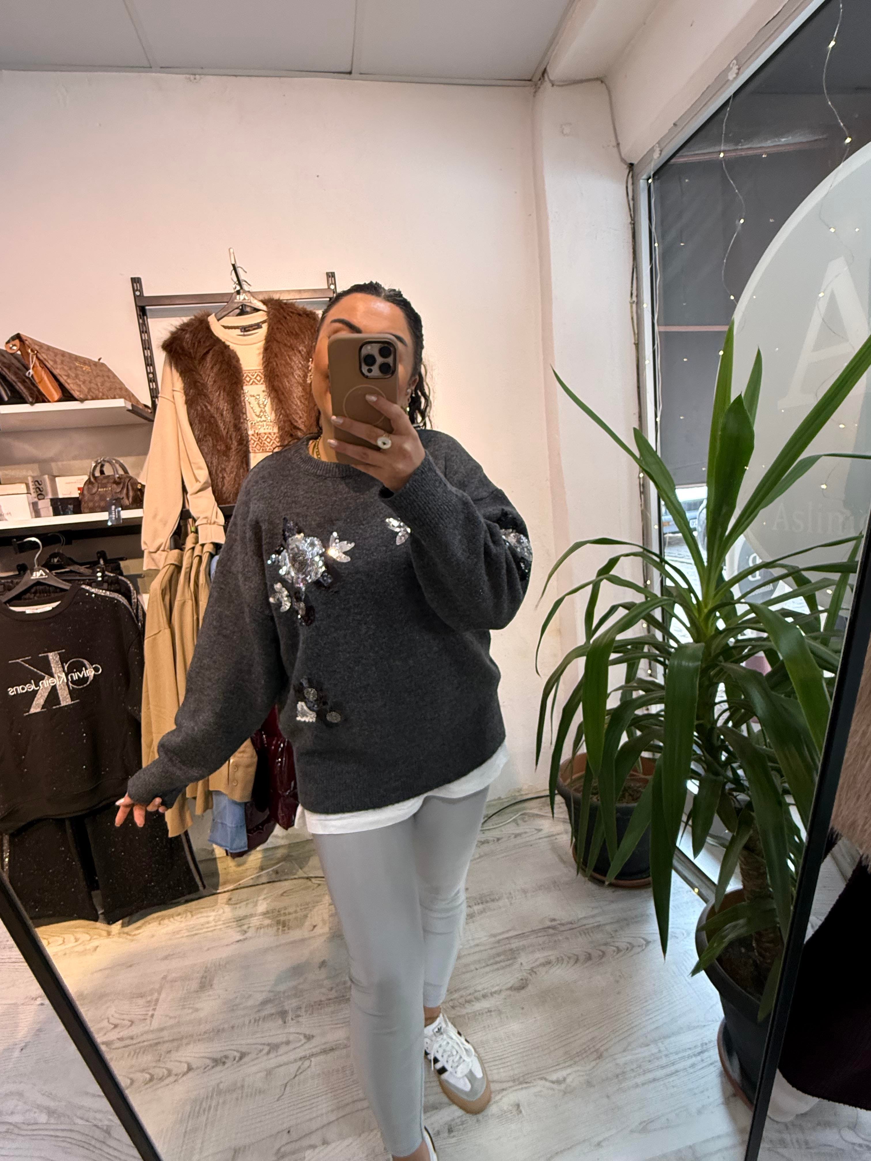 Premium Seri Payet Detaylı Antrasit  Kazak