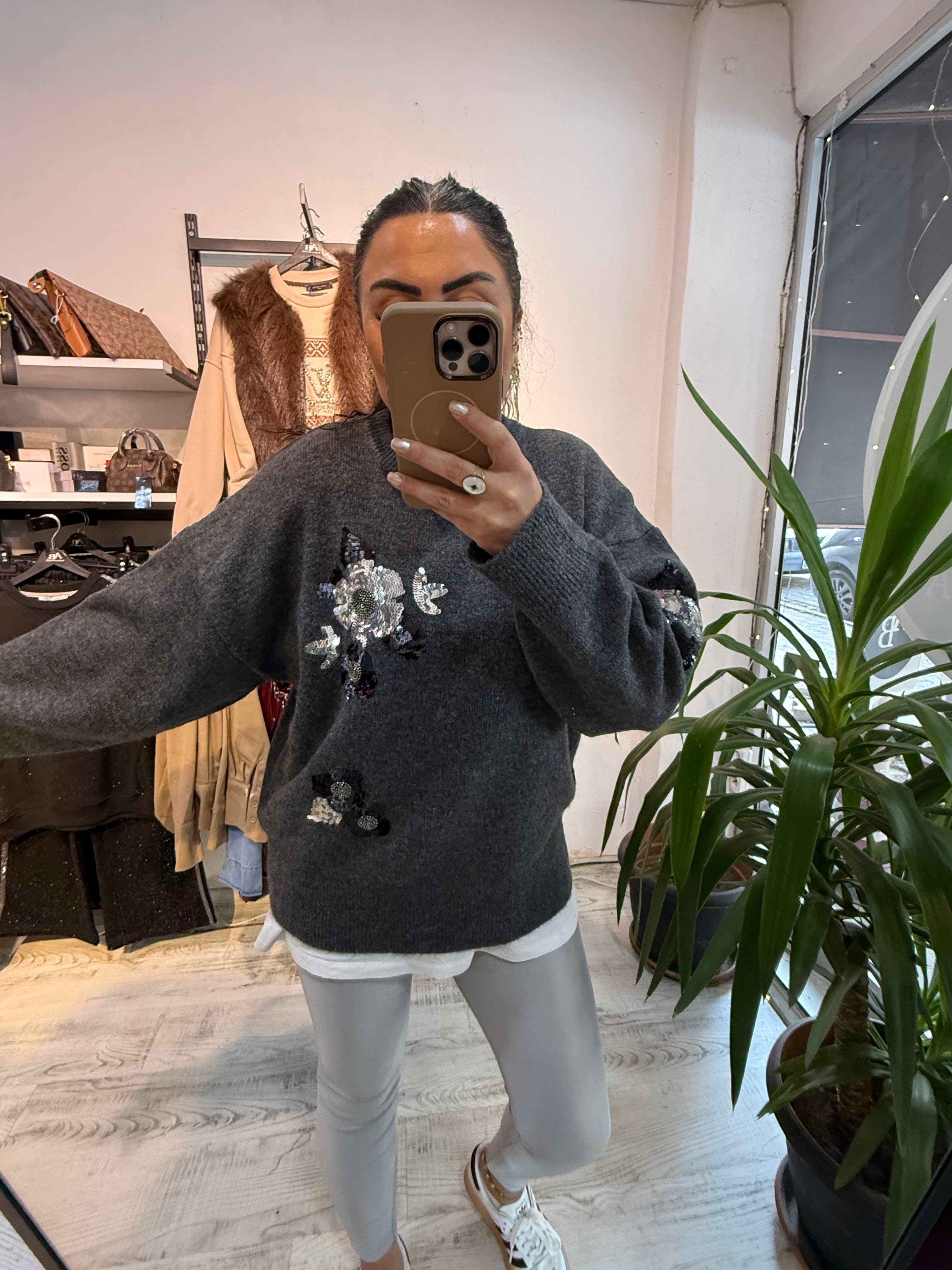 Premium Seri Payet Detaylı Antrasit  Kazak