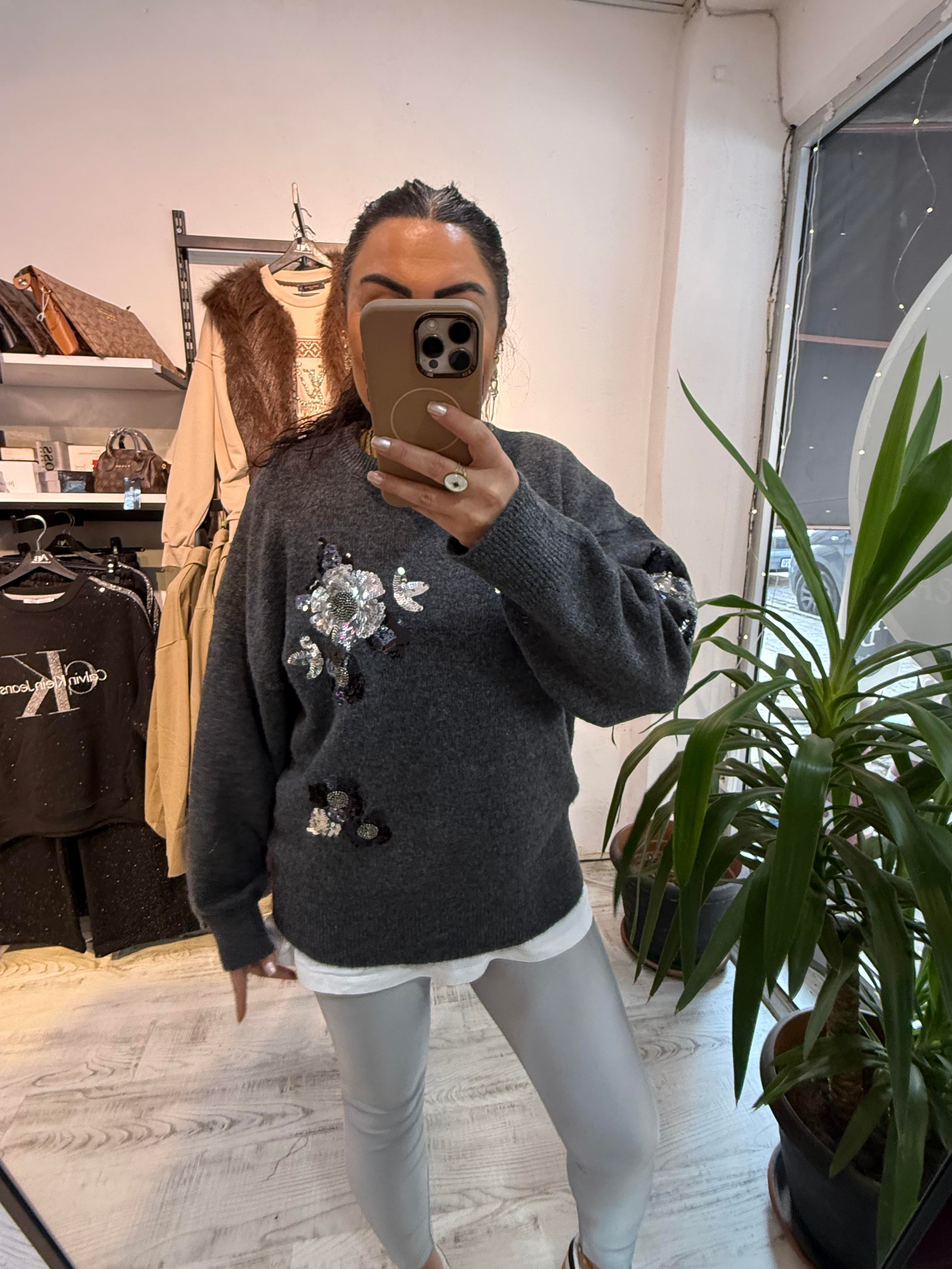 Premium Seri Payet Detaylı Antrasit  Kazak