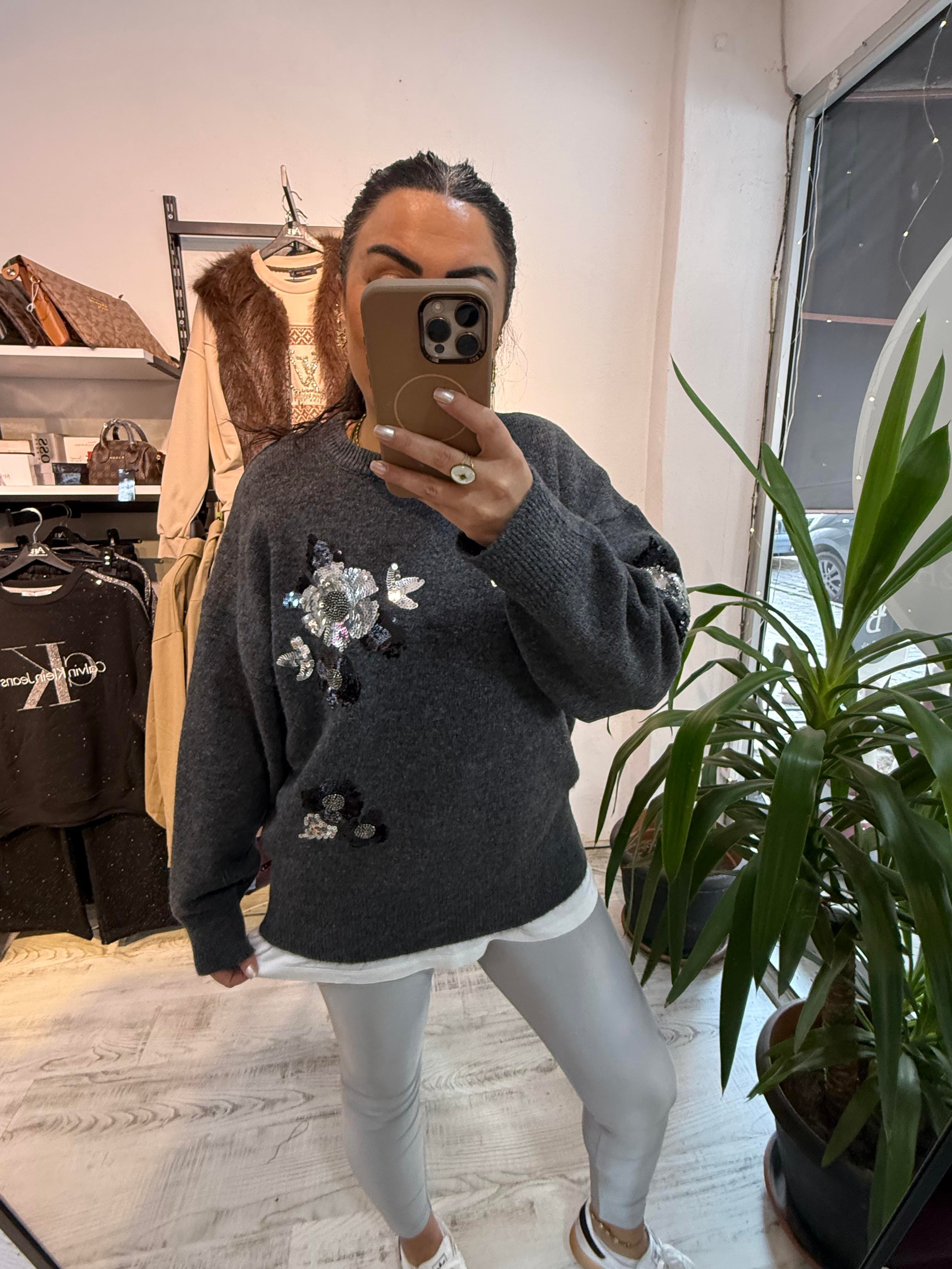 Premium Seri Payet Detaylı Antrasit  Kazak