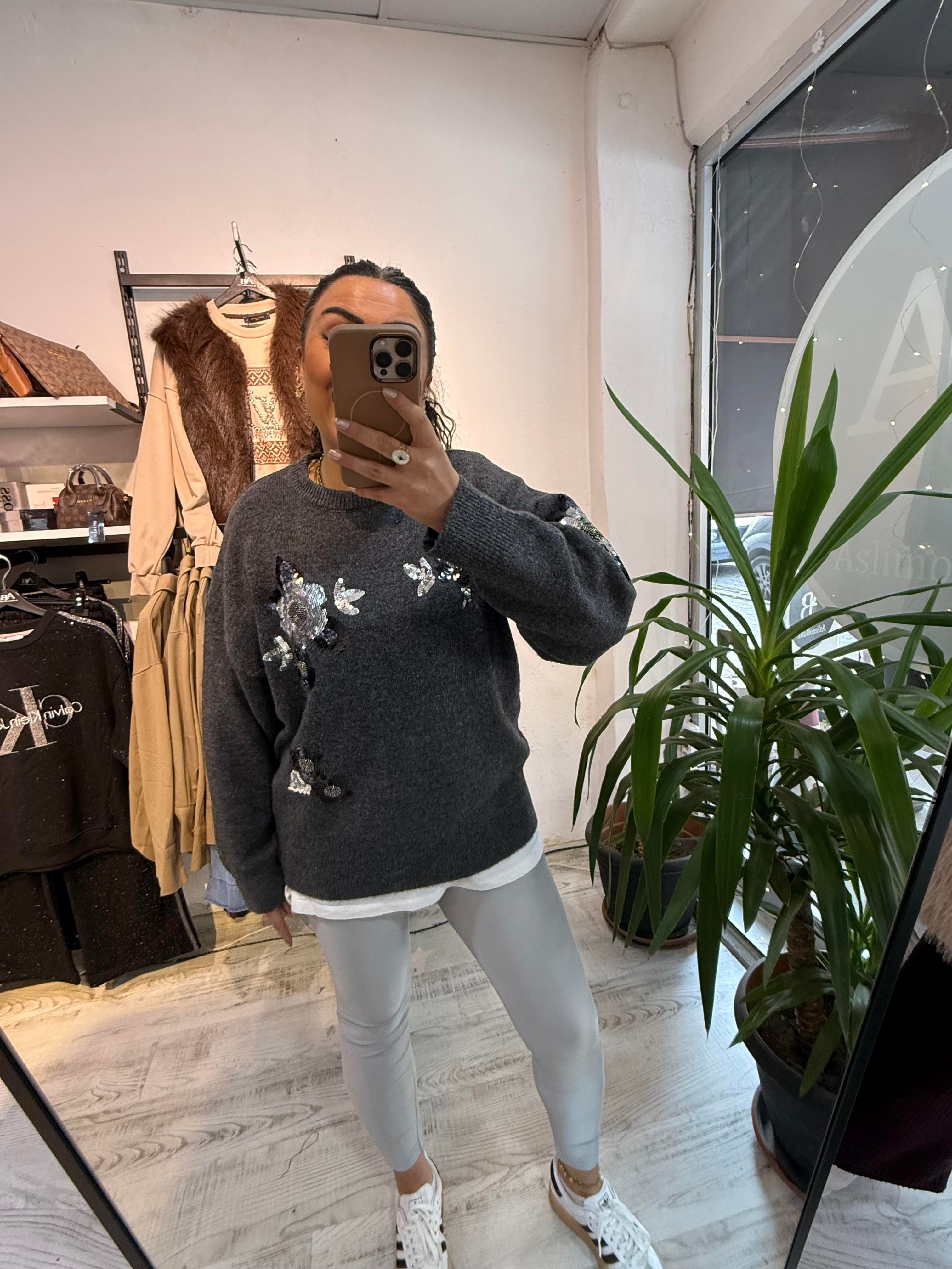 Premium Seri Payet Detaylı Antrasit  Kazak