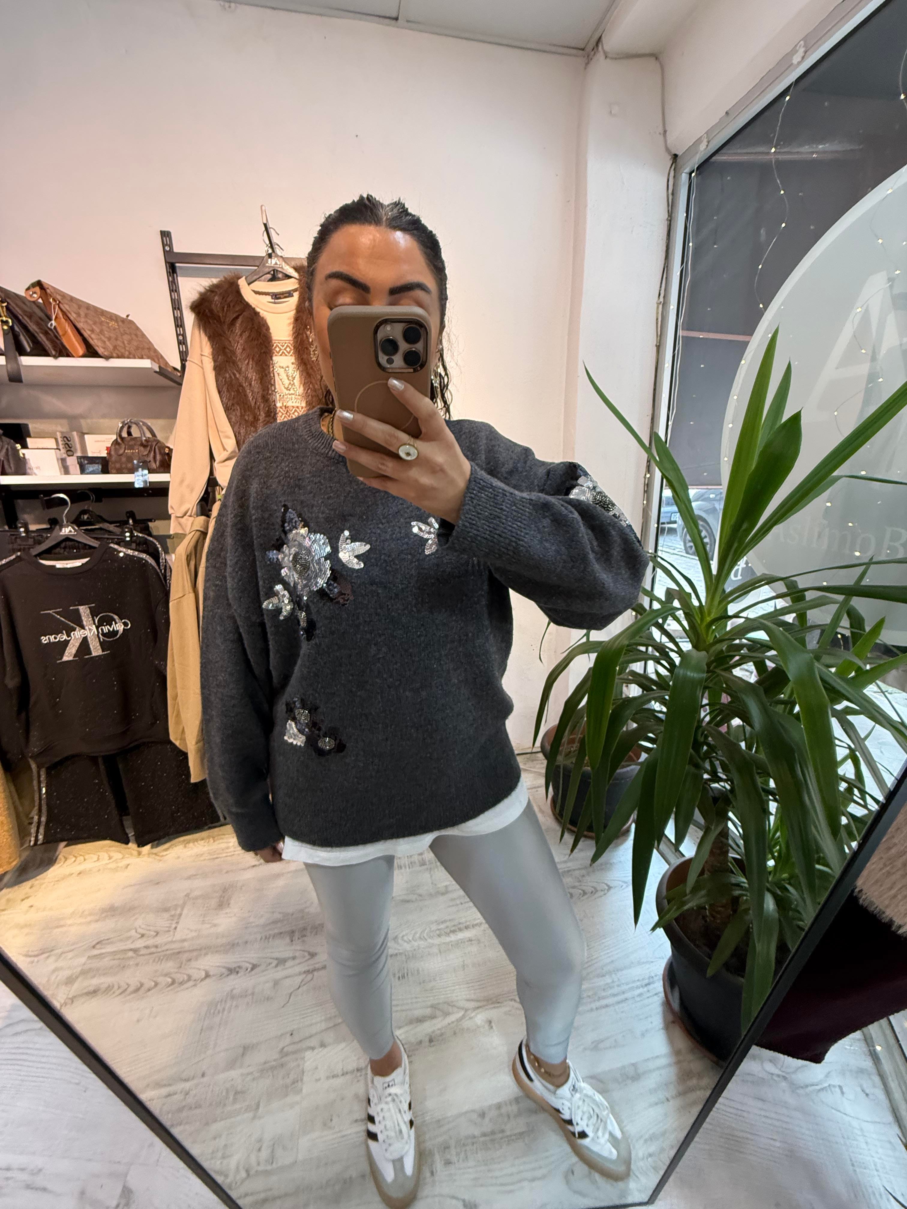 Premium Seri Payet Detaylı Antrasit  Kazak