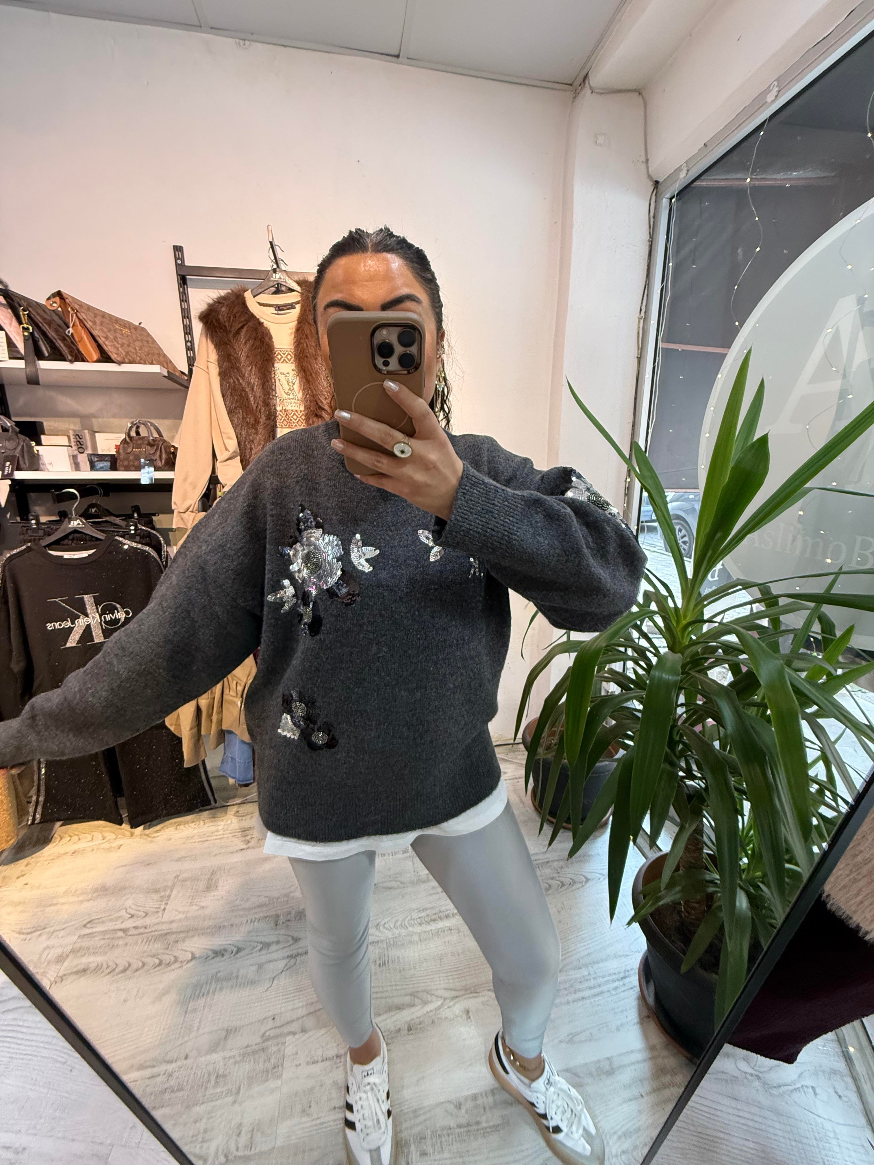 Premium Seri Payet Detaylı Antrasit  Kazak