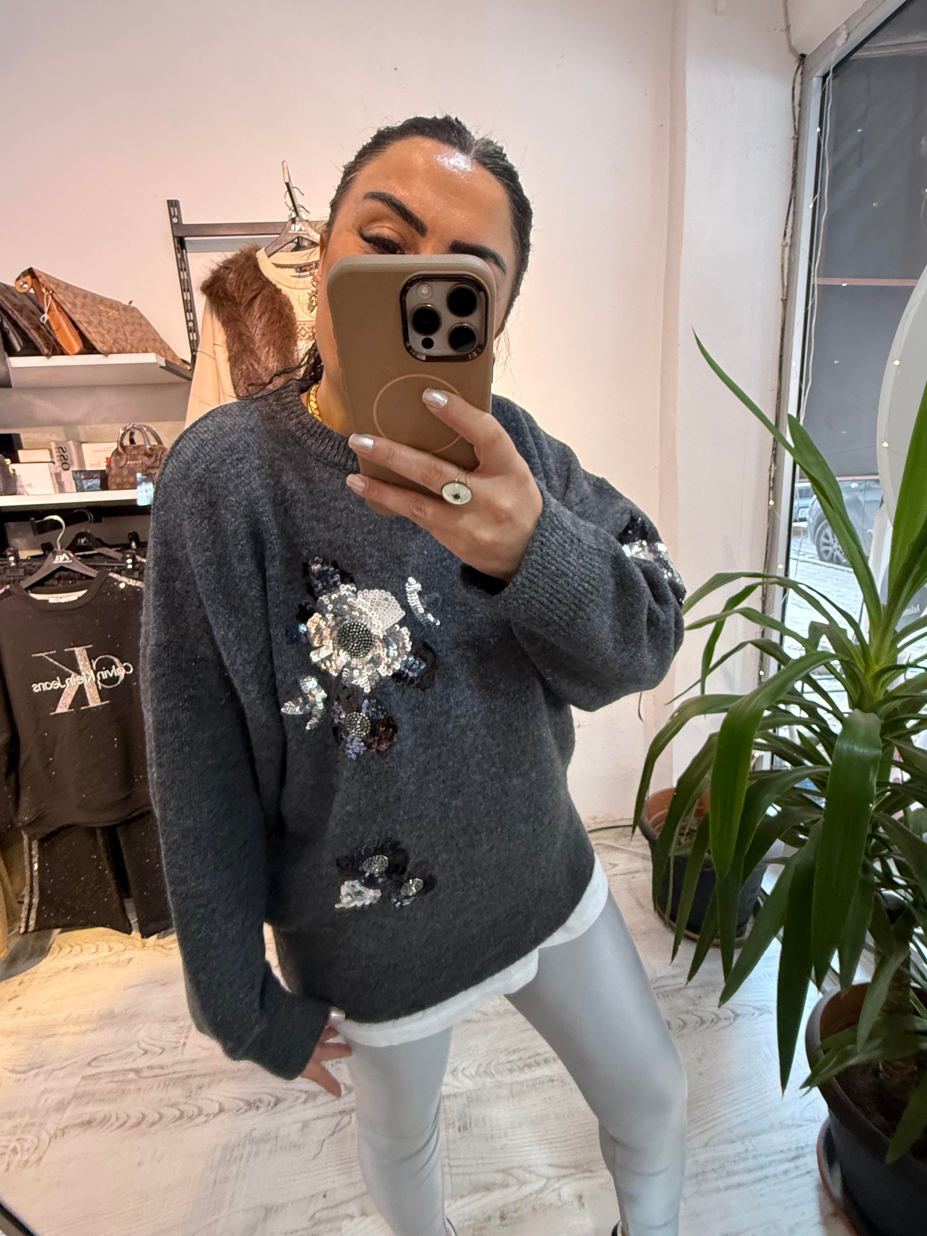 Premium Seri Payet Detaylı Antrasit  Kazak