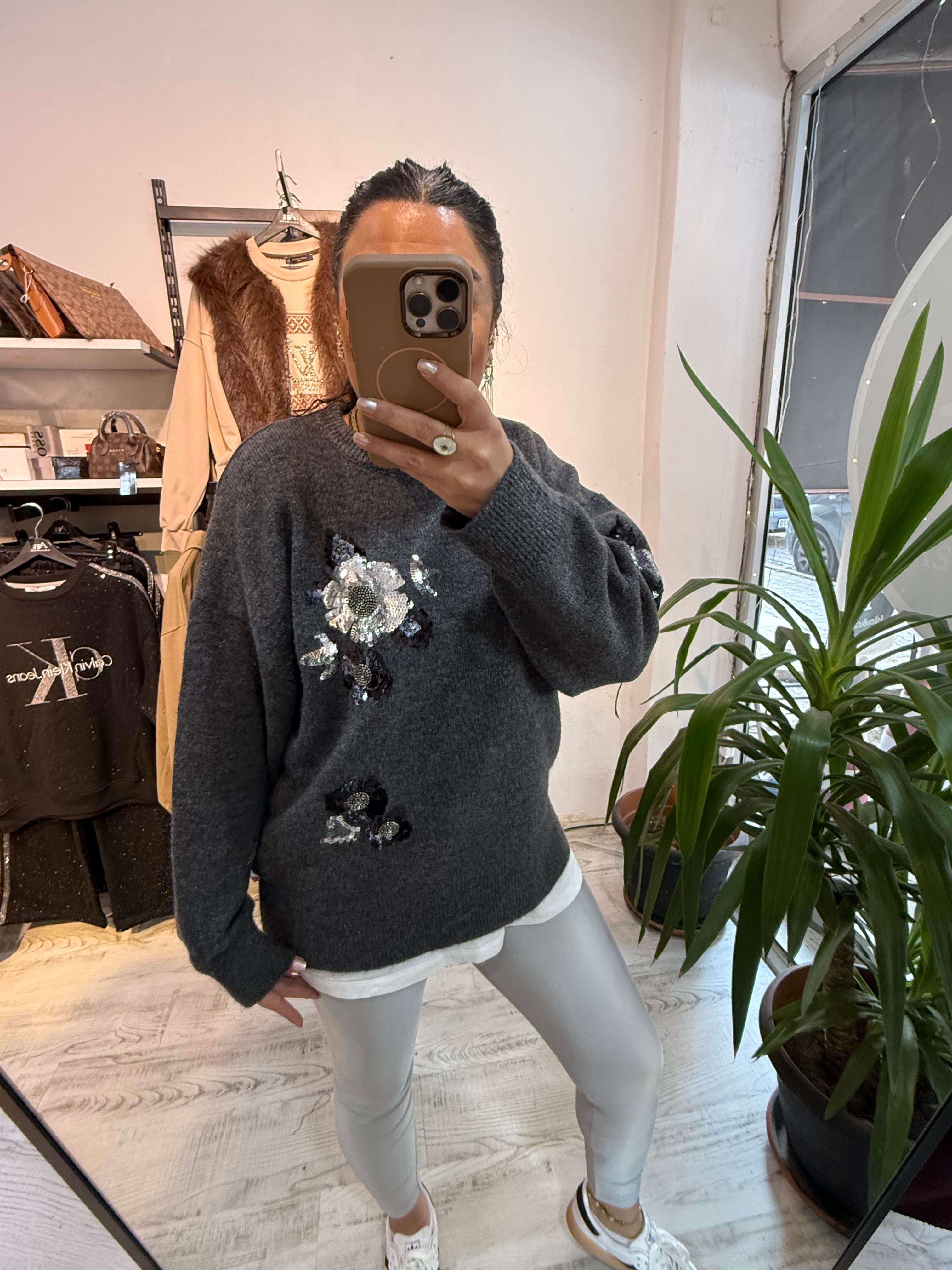 Premium Seri Payet Detaylı Antrasit  Kazak