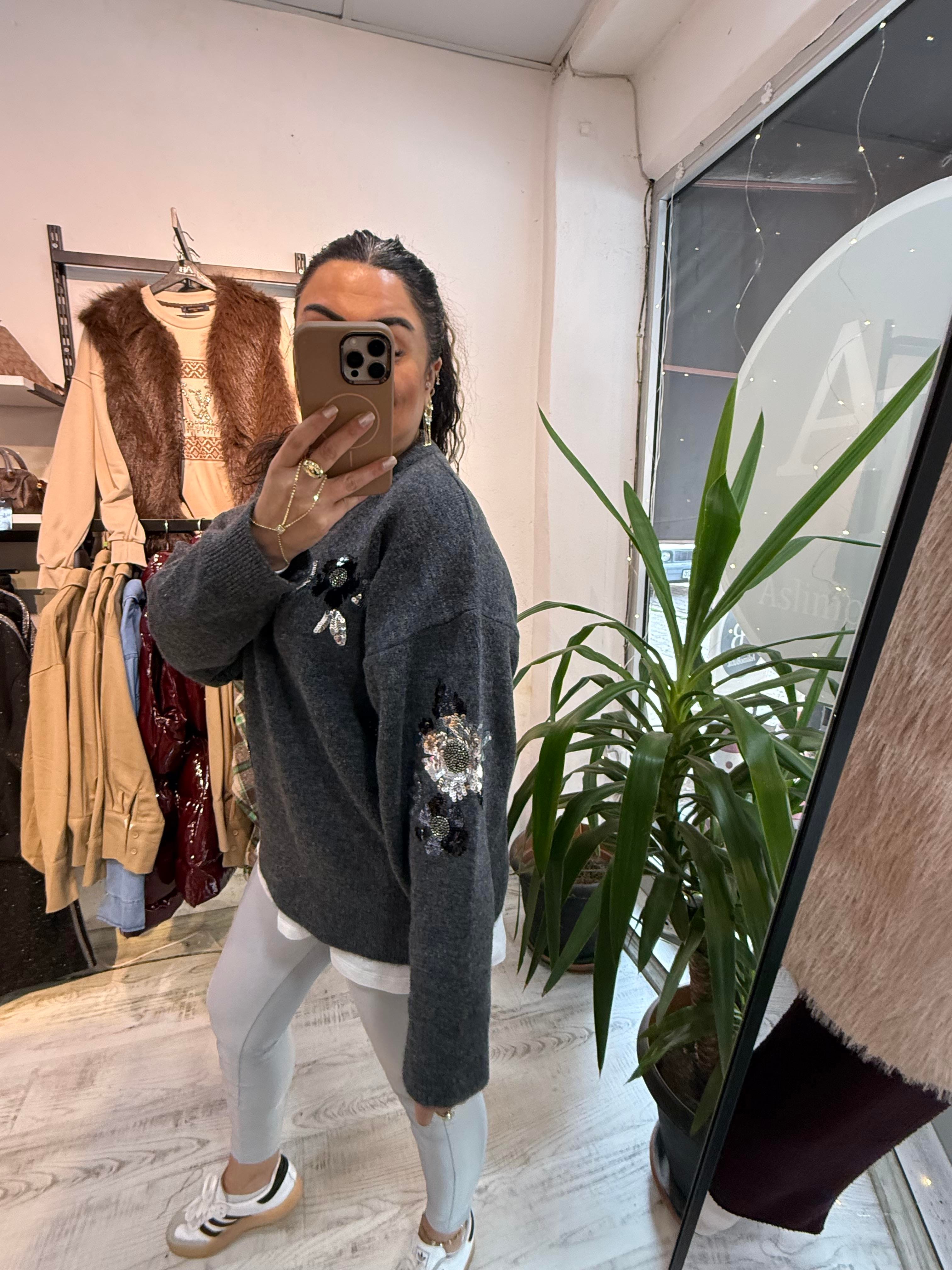 Premium Seri Payet Detaylı Antrasit  Kazak