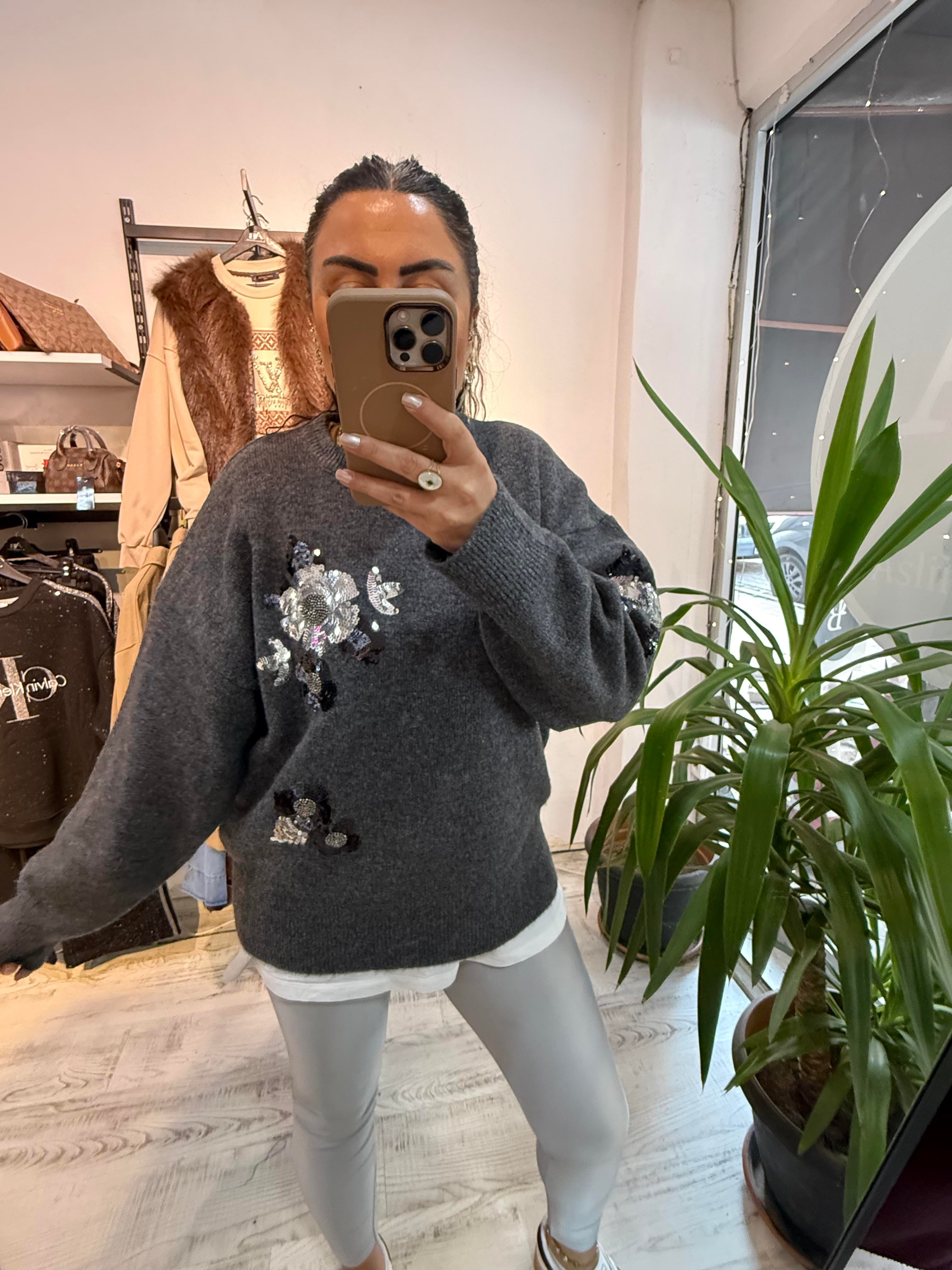 Premium Seri Payet Detaylı Antrasit  Kazak