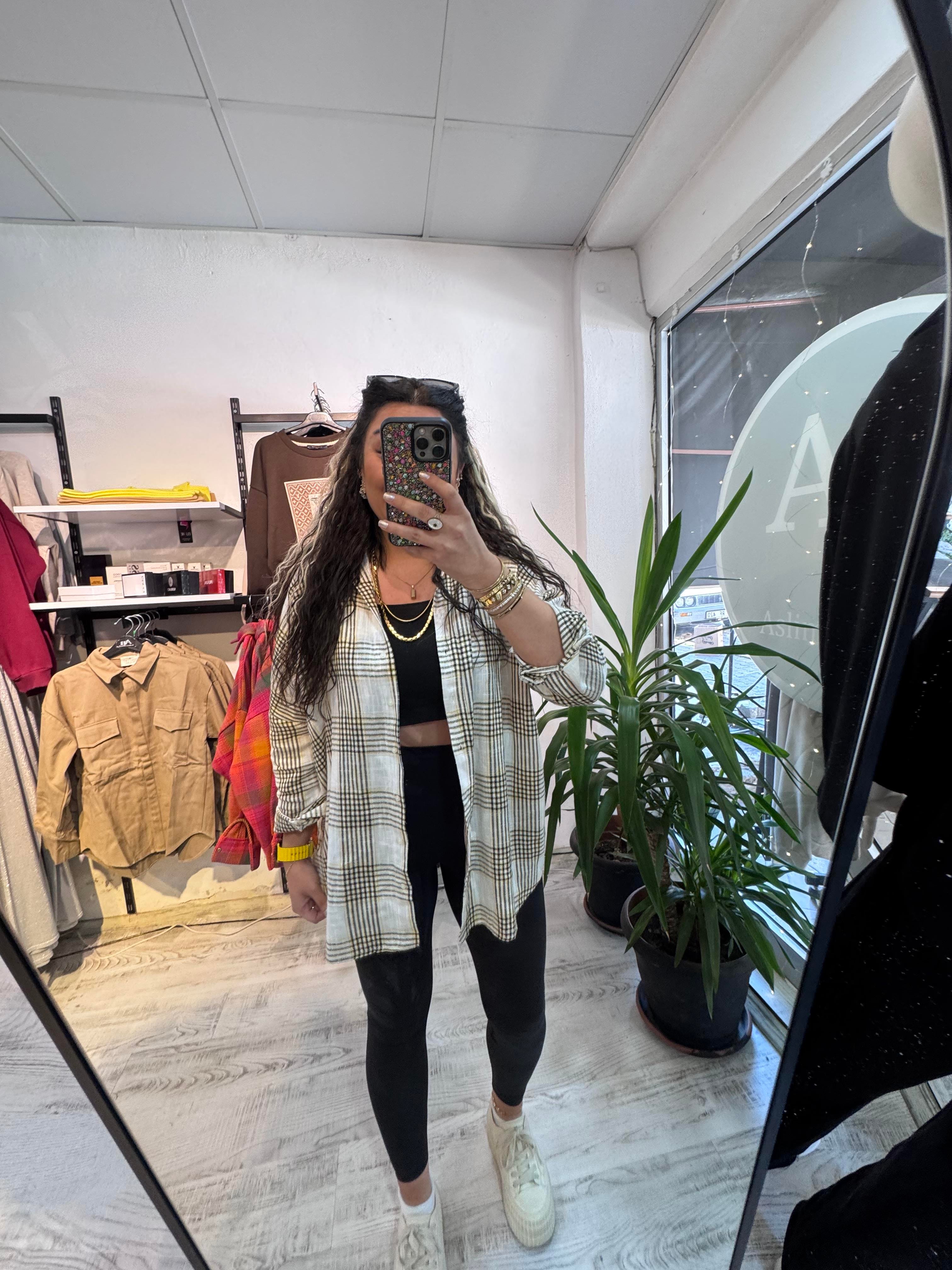 Sarı Siyah Kareli Ekose Gömlek