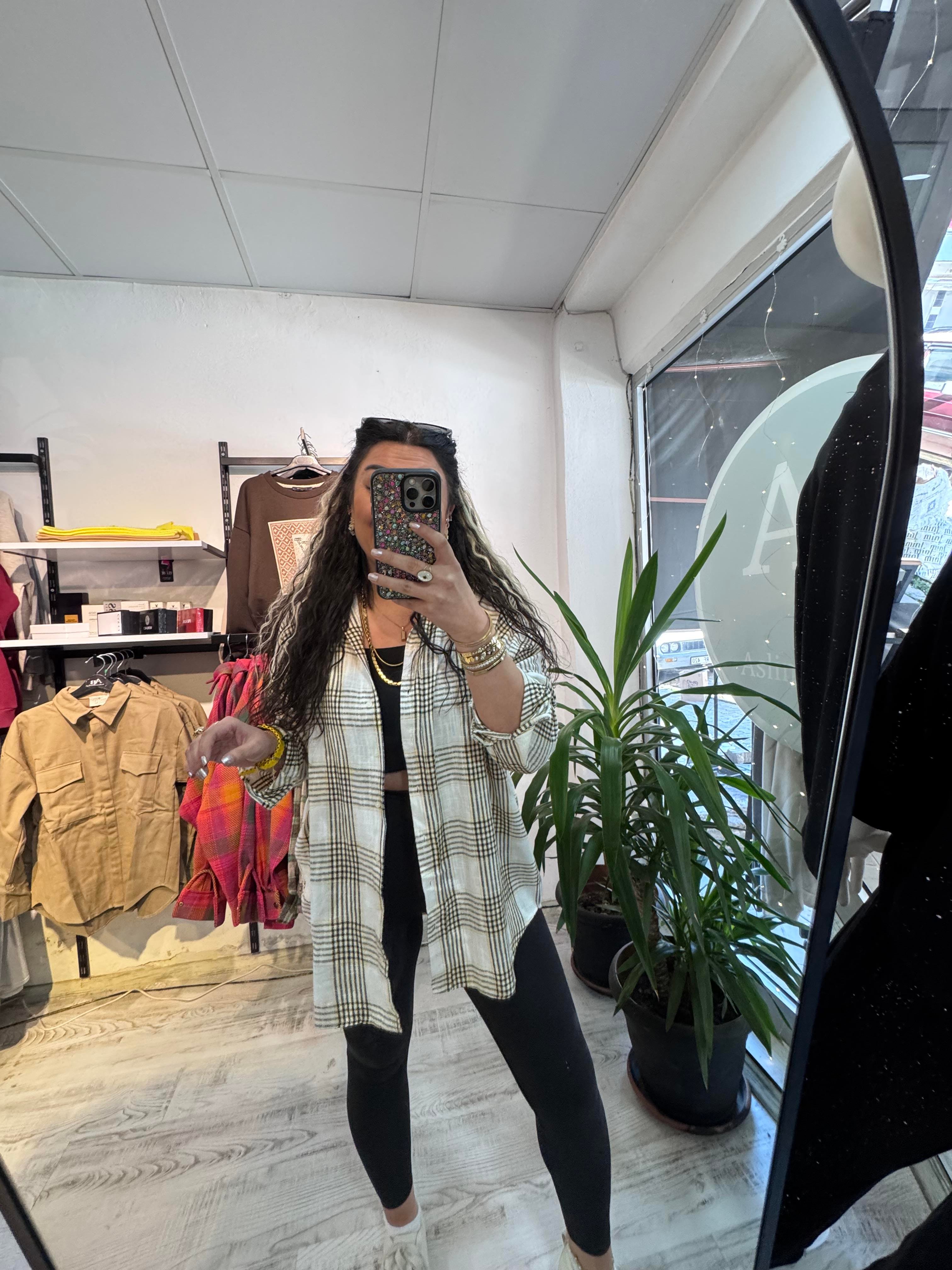 Sarı Siyah Kareli Ekose Gömlek