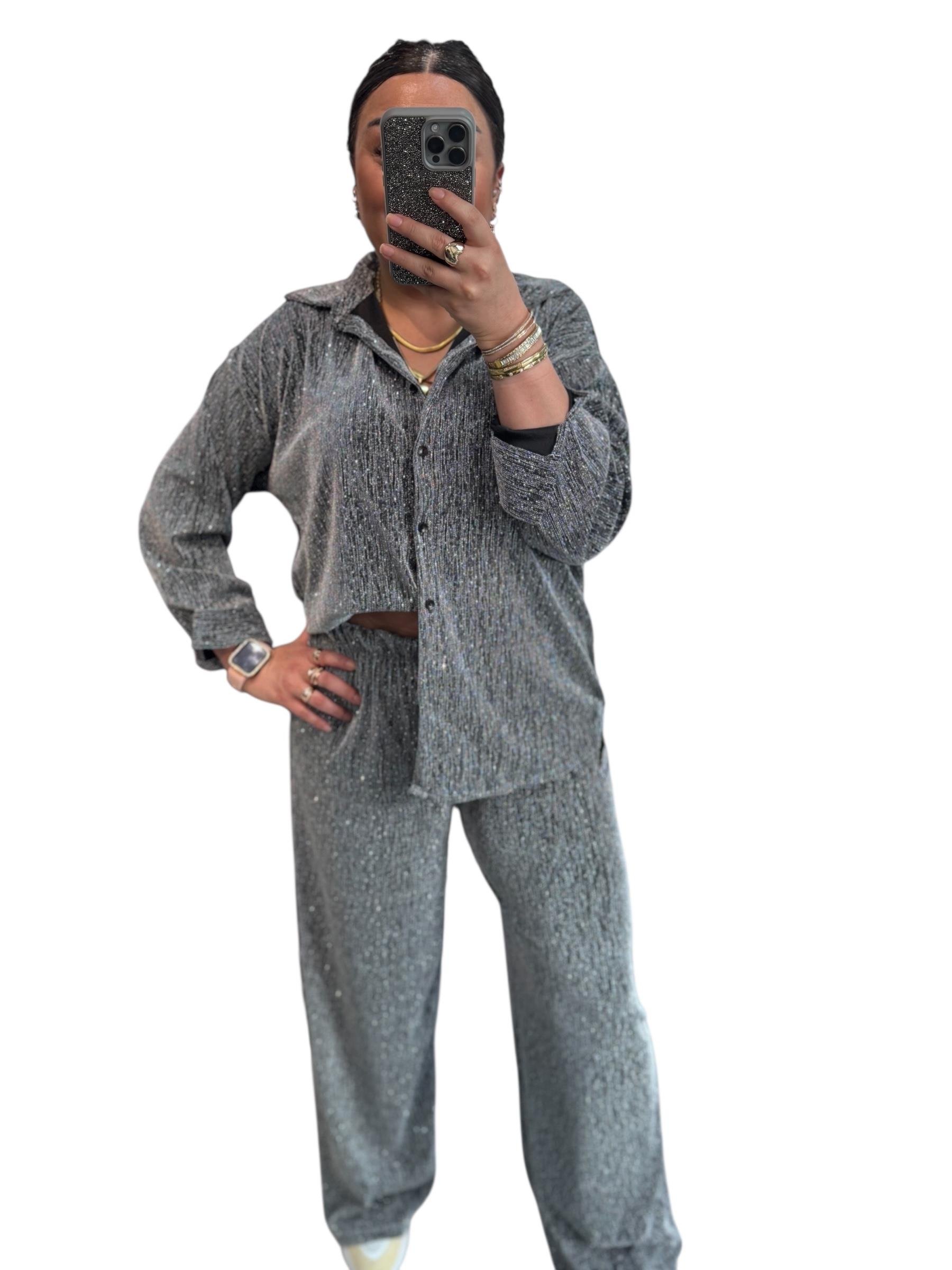 Simli Taş Detaylı Likralı Takım