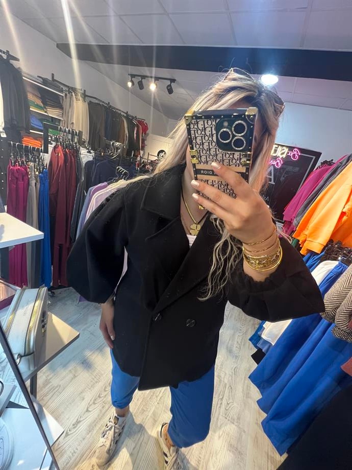 Siyah Balon Kol Kısa Kaban