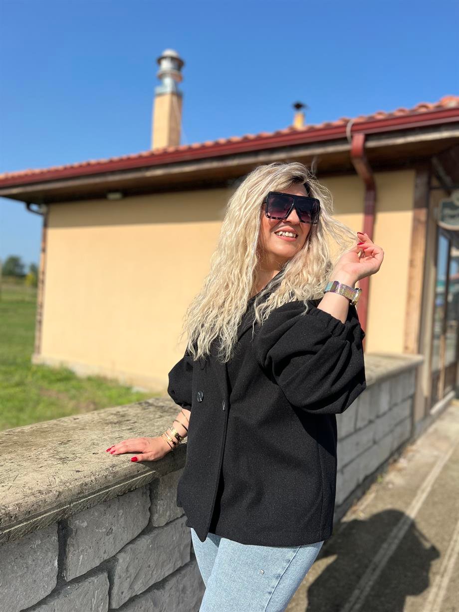 Siyah Balon Kol Kısa Kaban