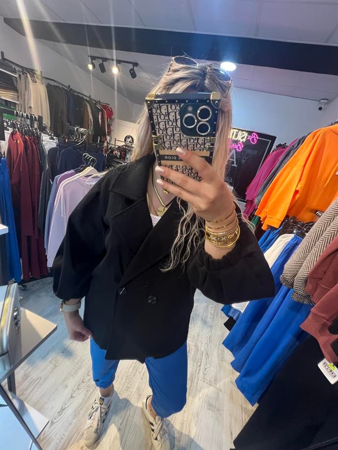 Siyah Balon Kol Kısa Kaban