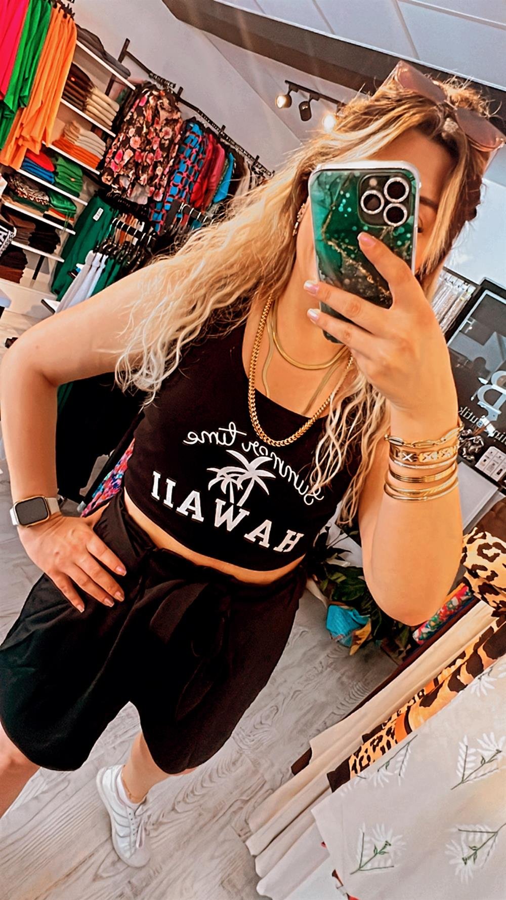 siyah baskılı crop atlet