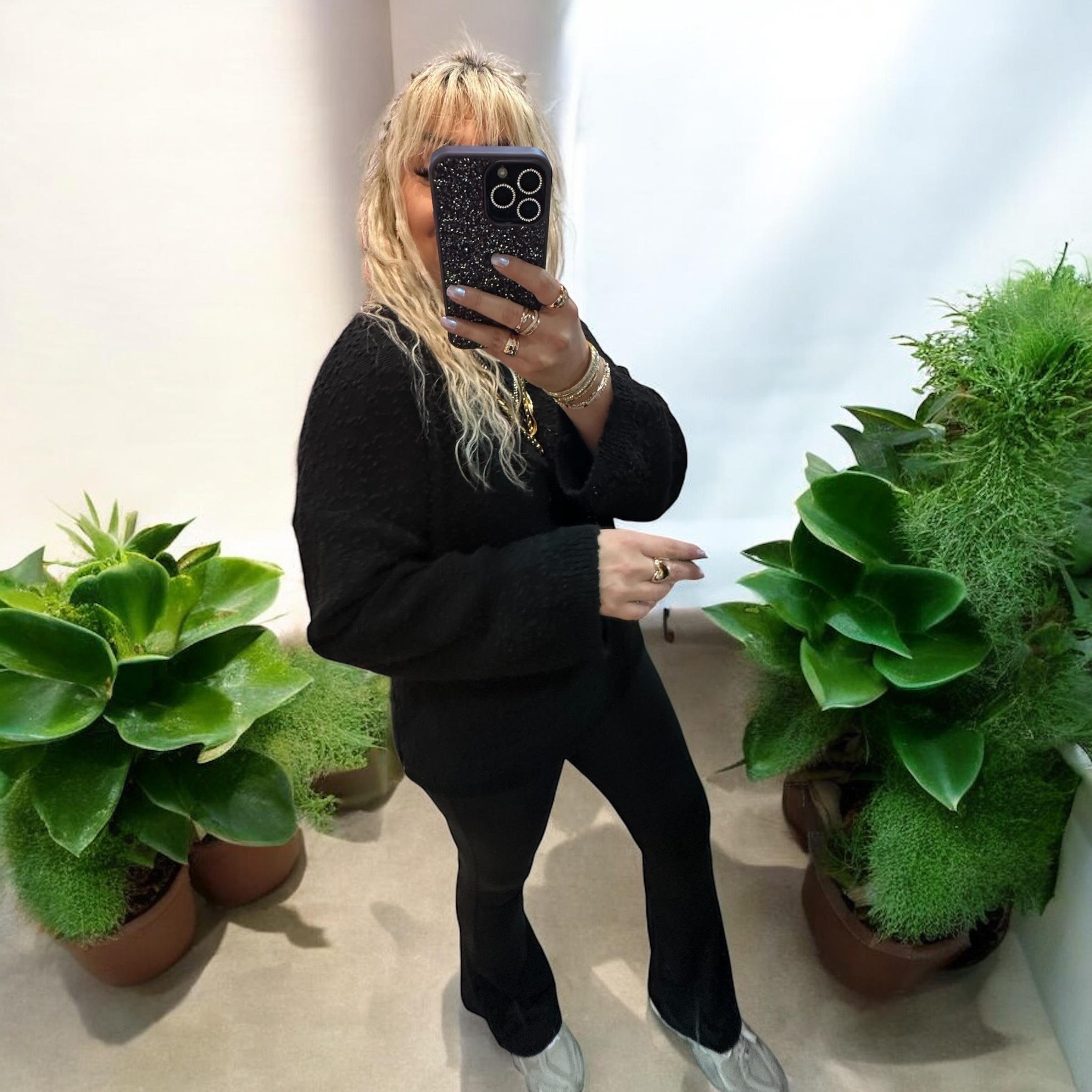 Siyah Buklet Triko Pinterest Model Geniş Kol Kazak