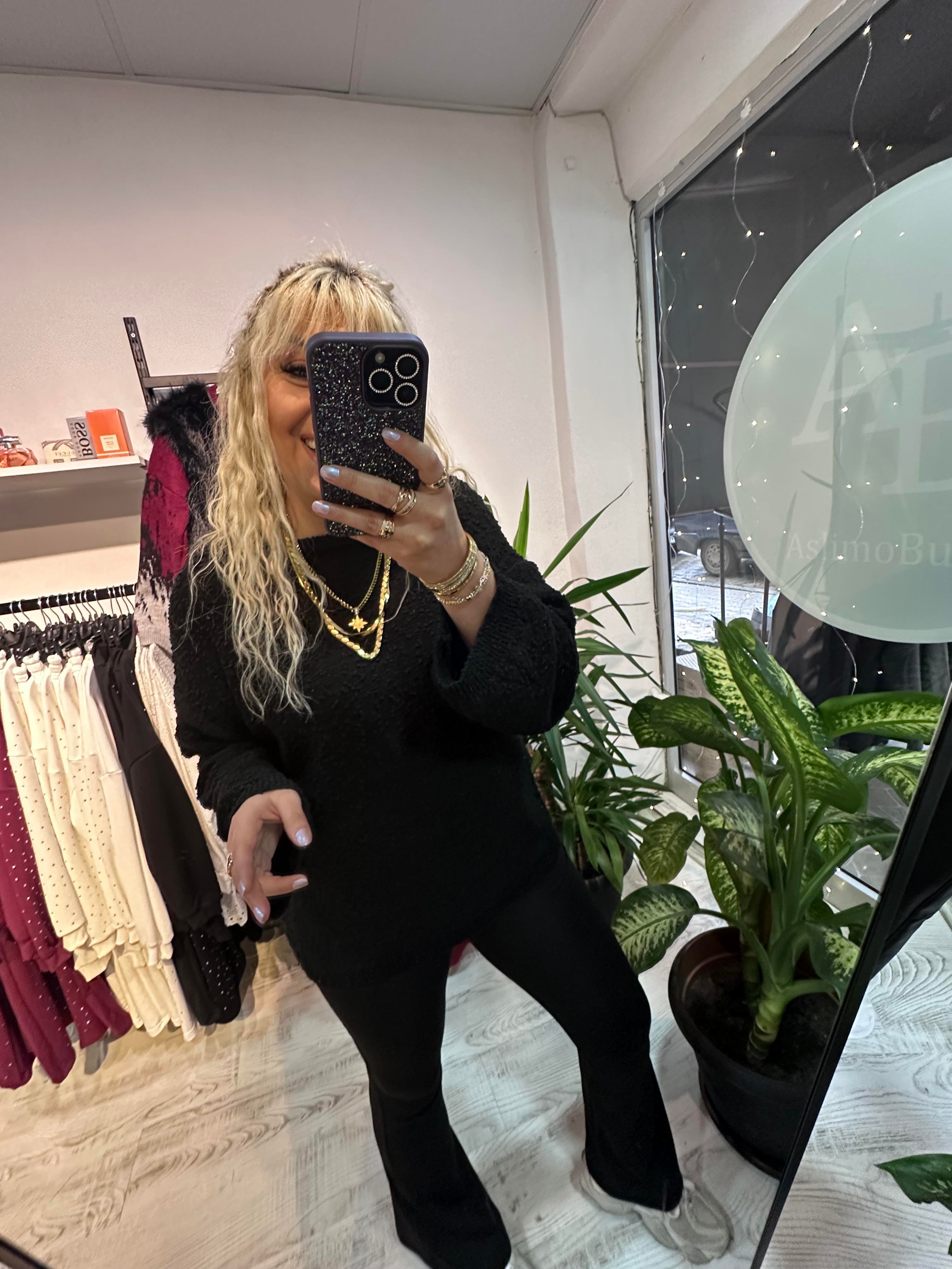 Siyah Buklet Triko Pinterest Model Geniş Kol Kazak