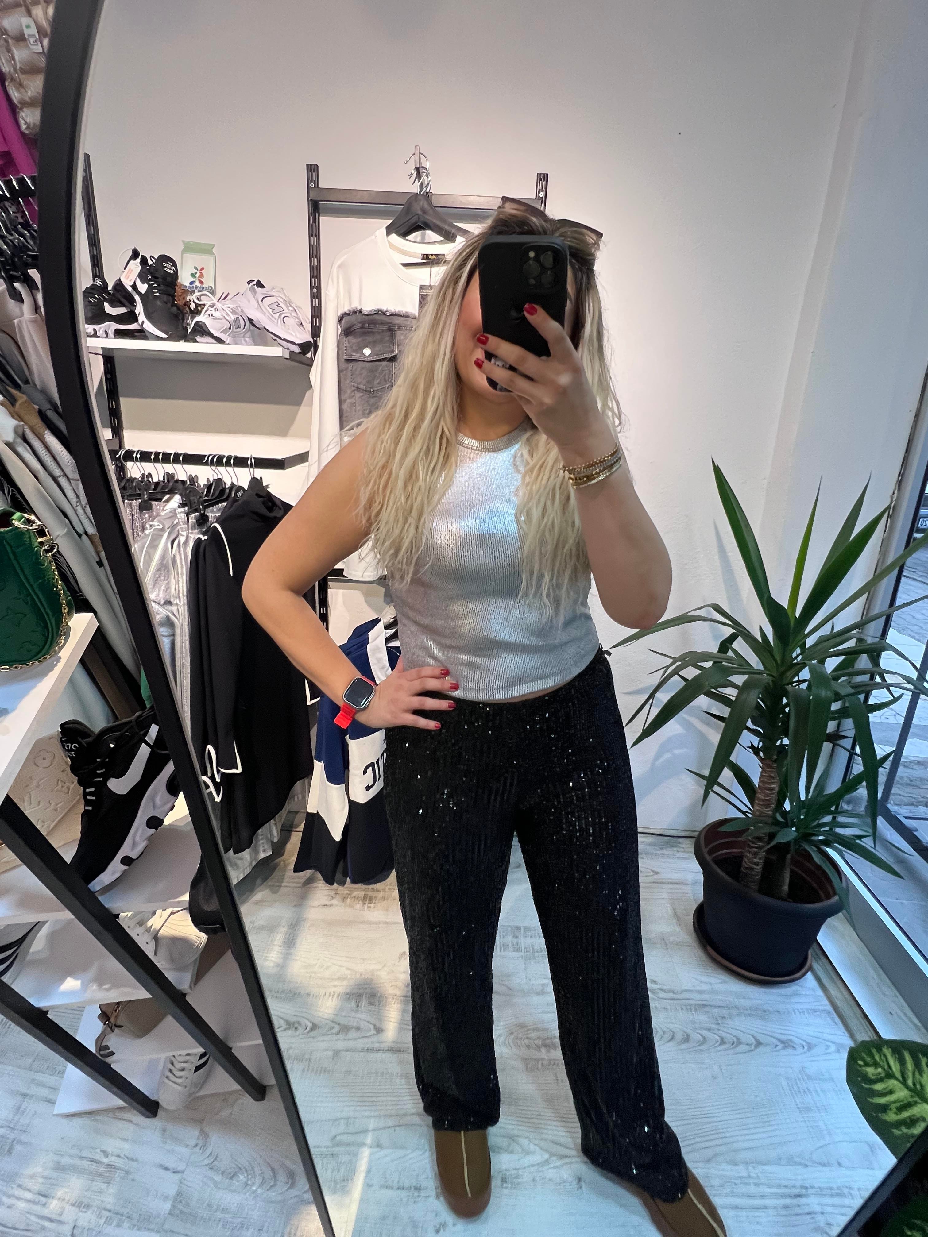 Siyah Payet Pantolon