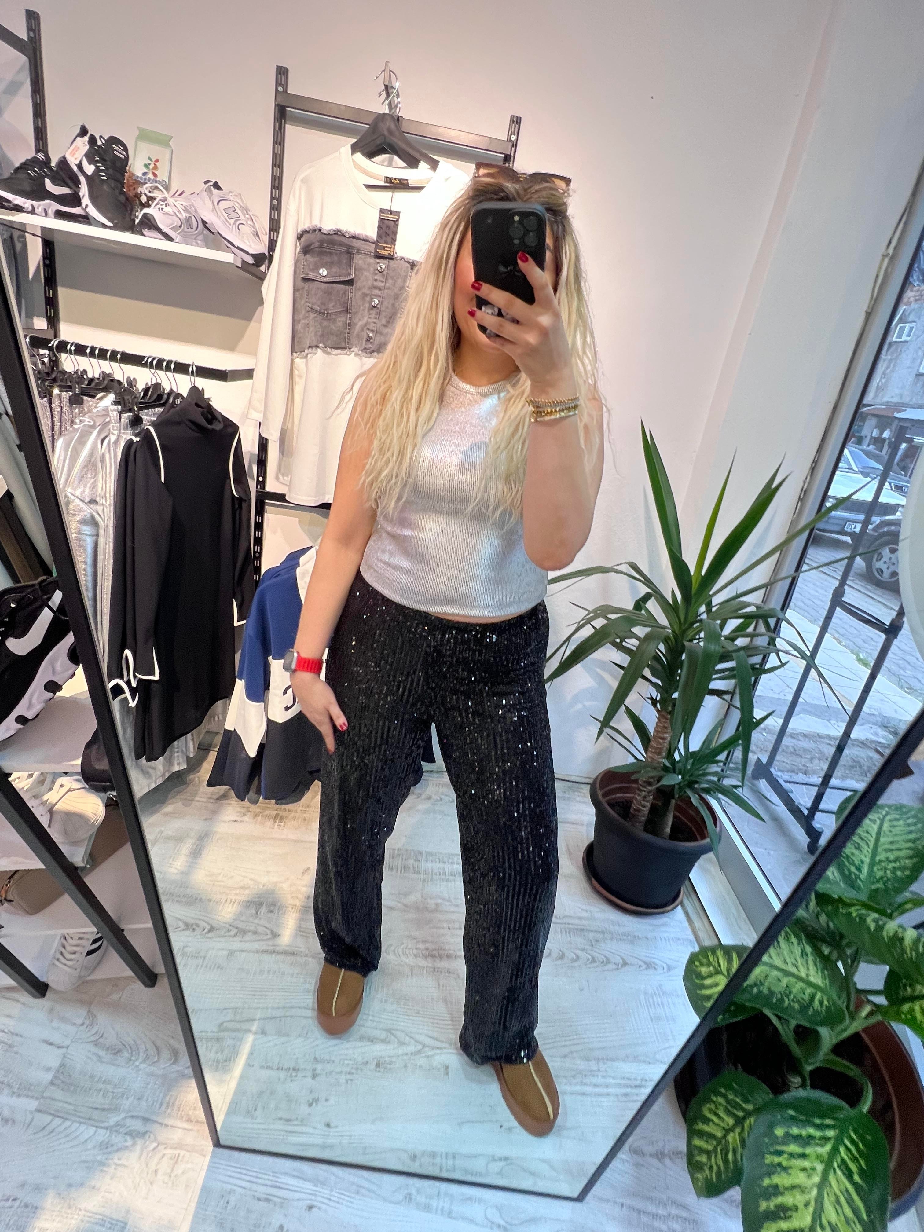 Siyah Payet Pantolon