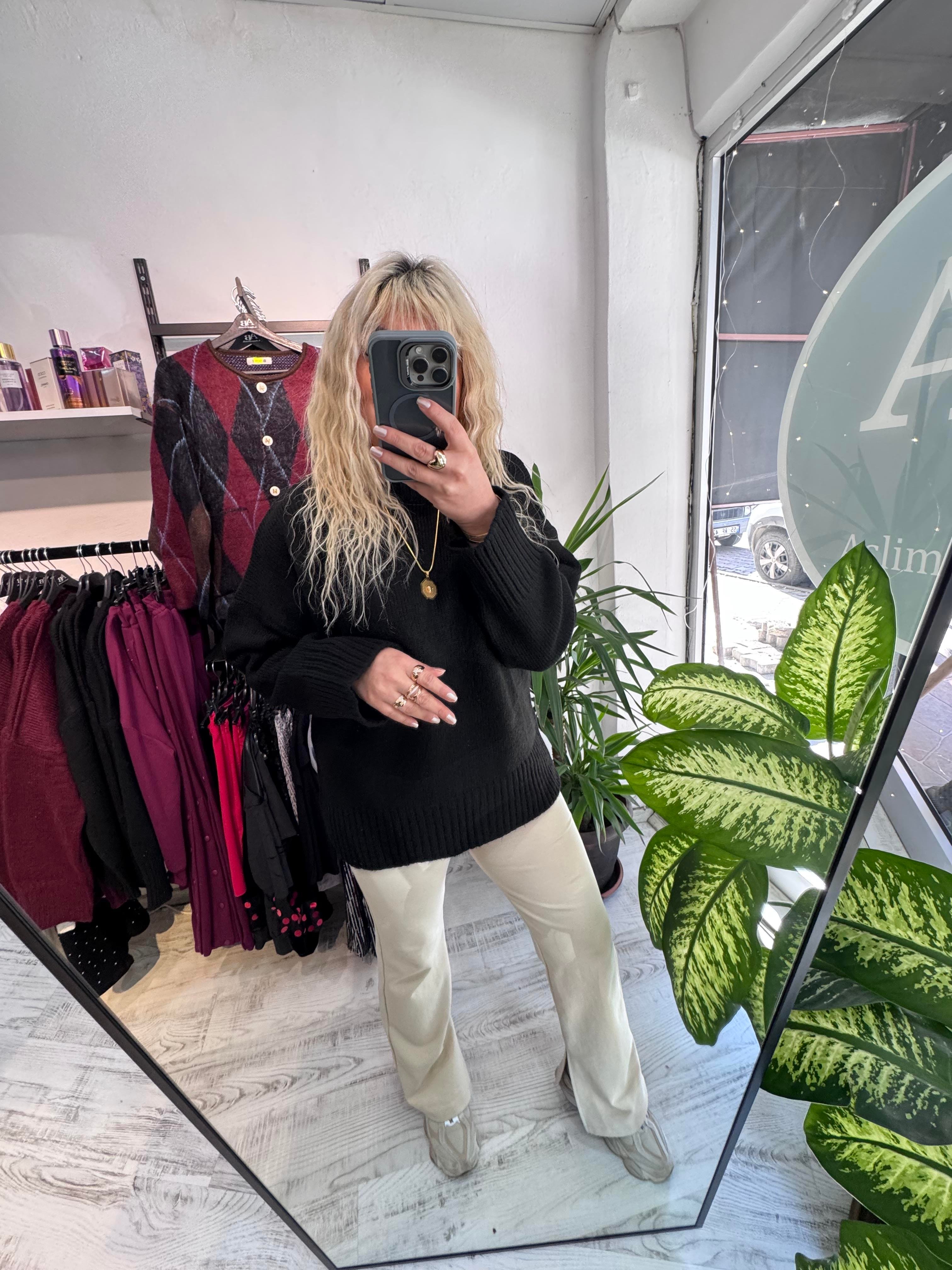 Siyah Premium Kalite Oversize Kazak