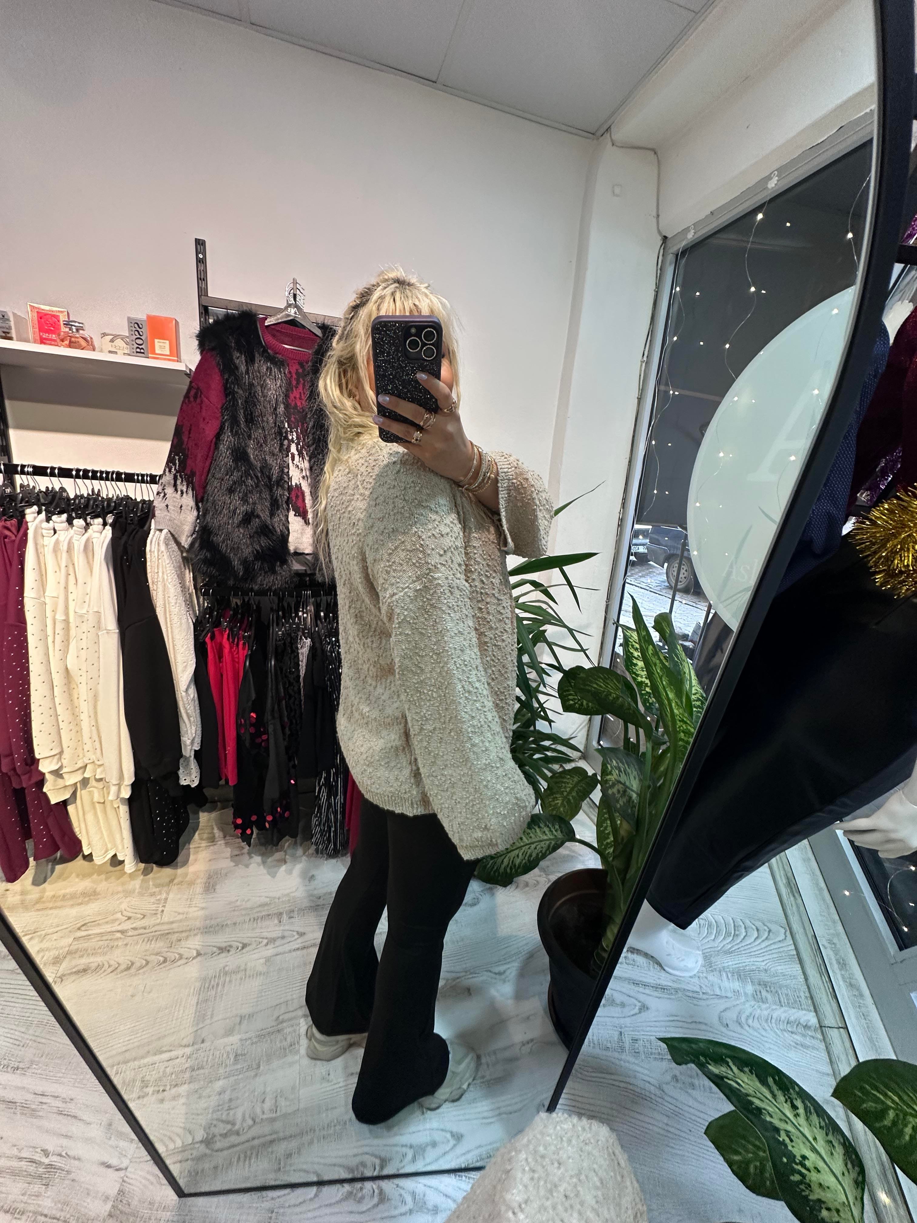 Taş Buklet Triko Pinterest Model Geniş Kol Kazak