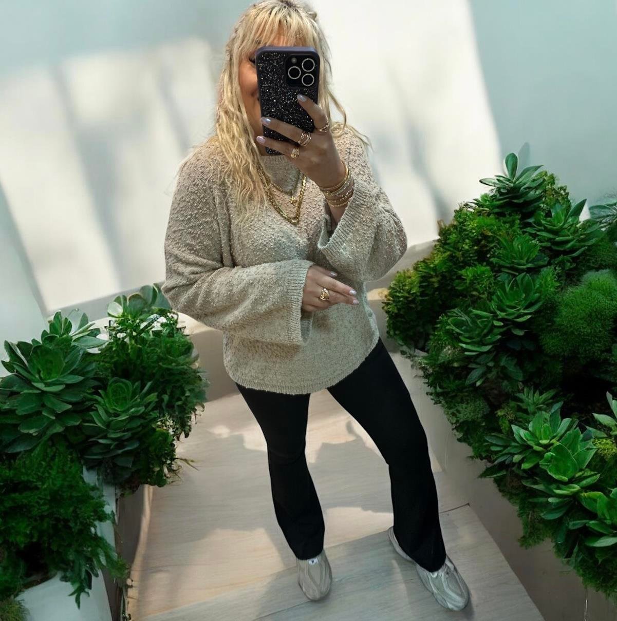 Taş Buklet Triko Pinterest Model Geniş Kol Kazak