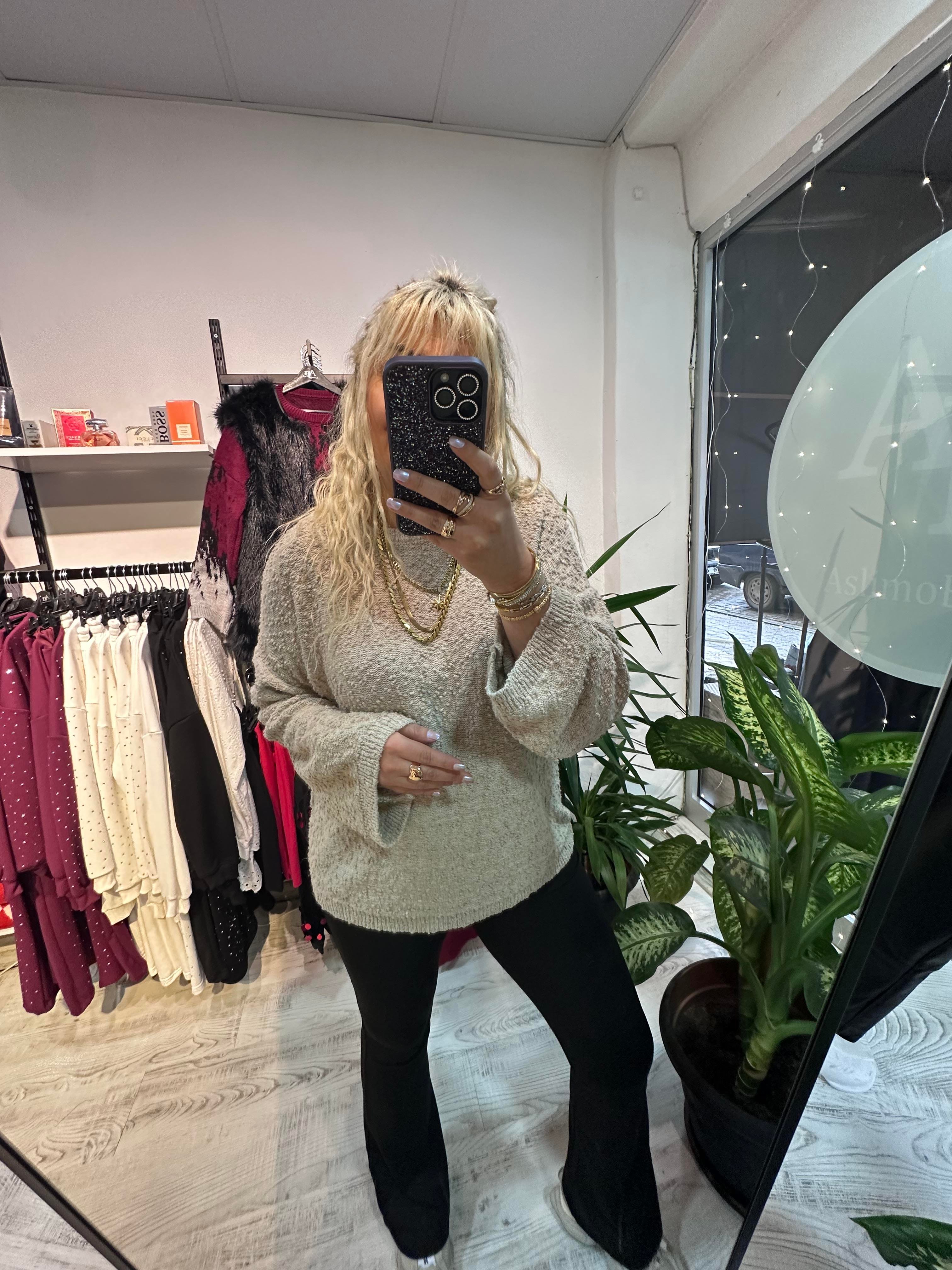 Taş Buklet Triko Pinterest Model Geniş Kol Kazak