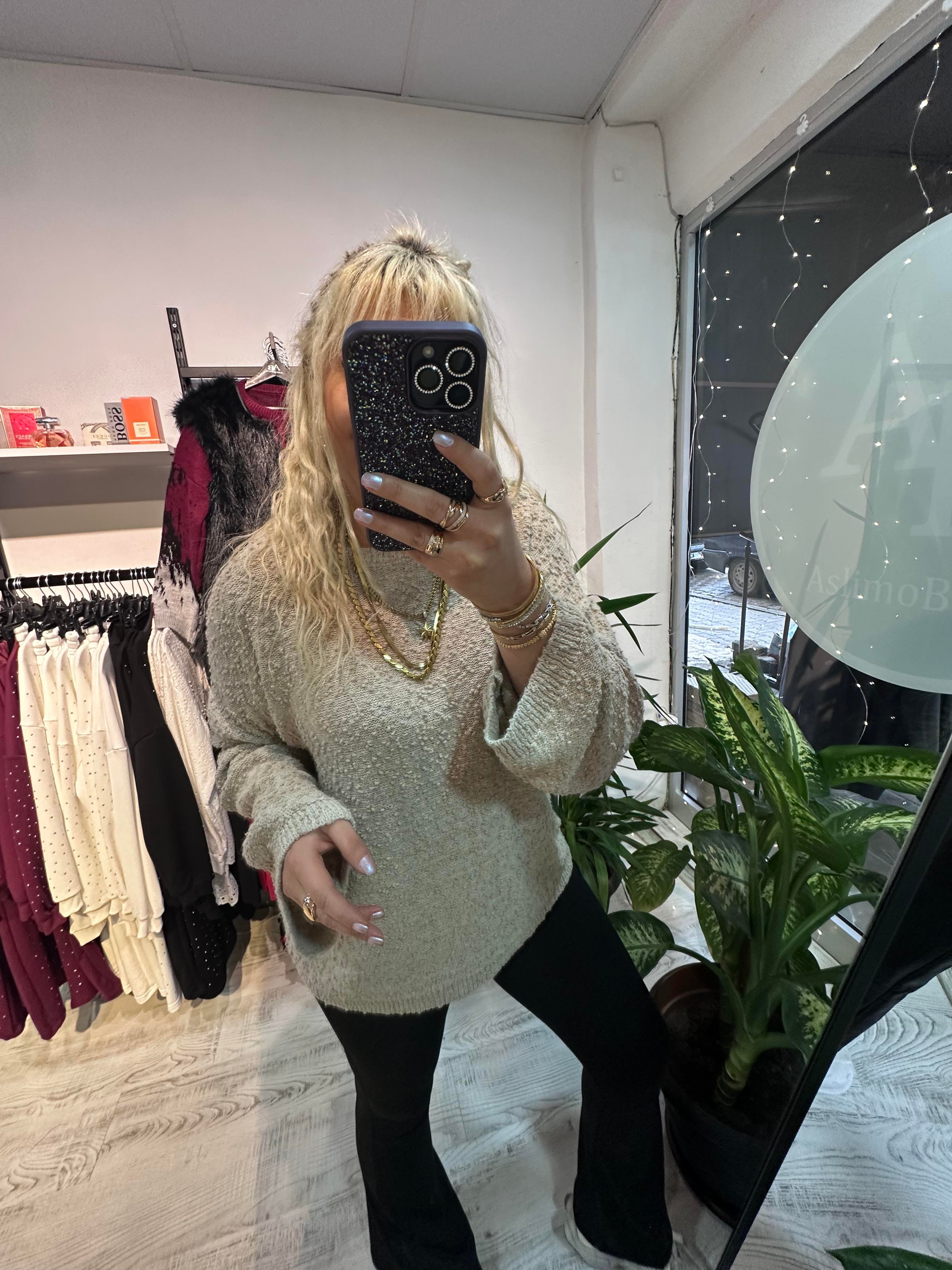 Taş Buklet Triko Pinterest Model Geniş Kol Kazak