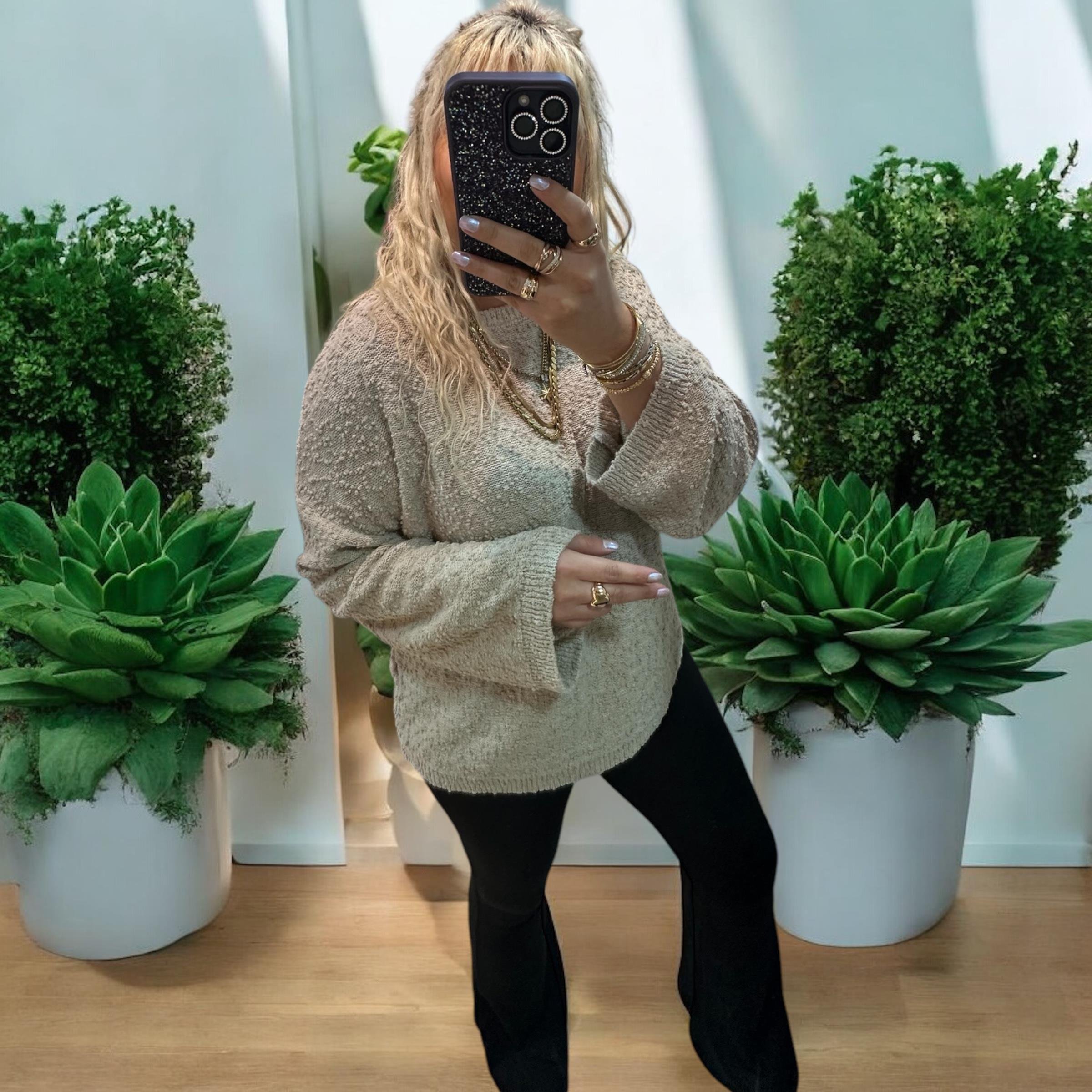 Taş Buklet Triko Pinterest Model Geniş Kol Kazak