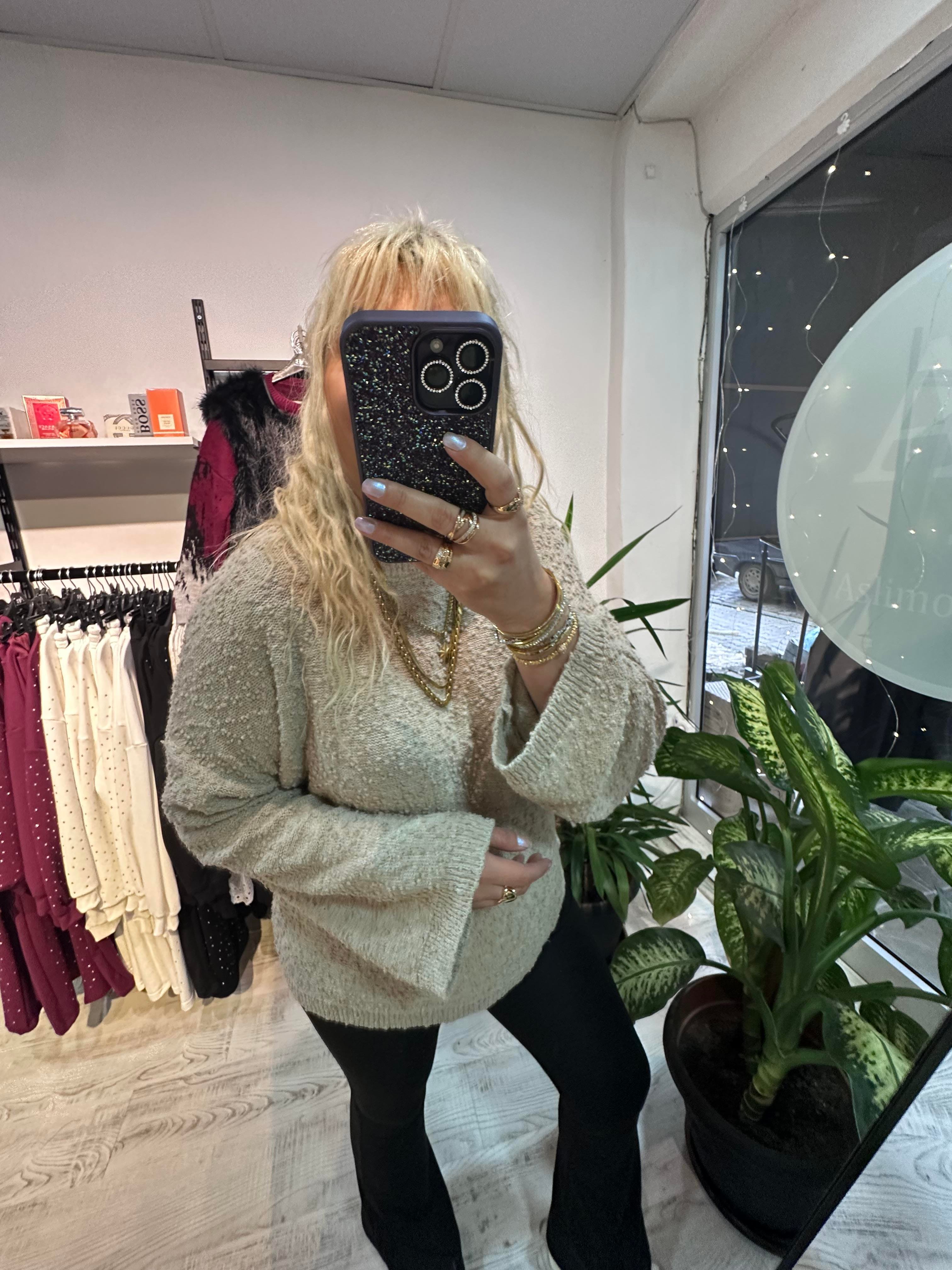 Taş Buklet Triko Pinterest Model Geniş Kol Kazak