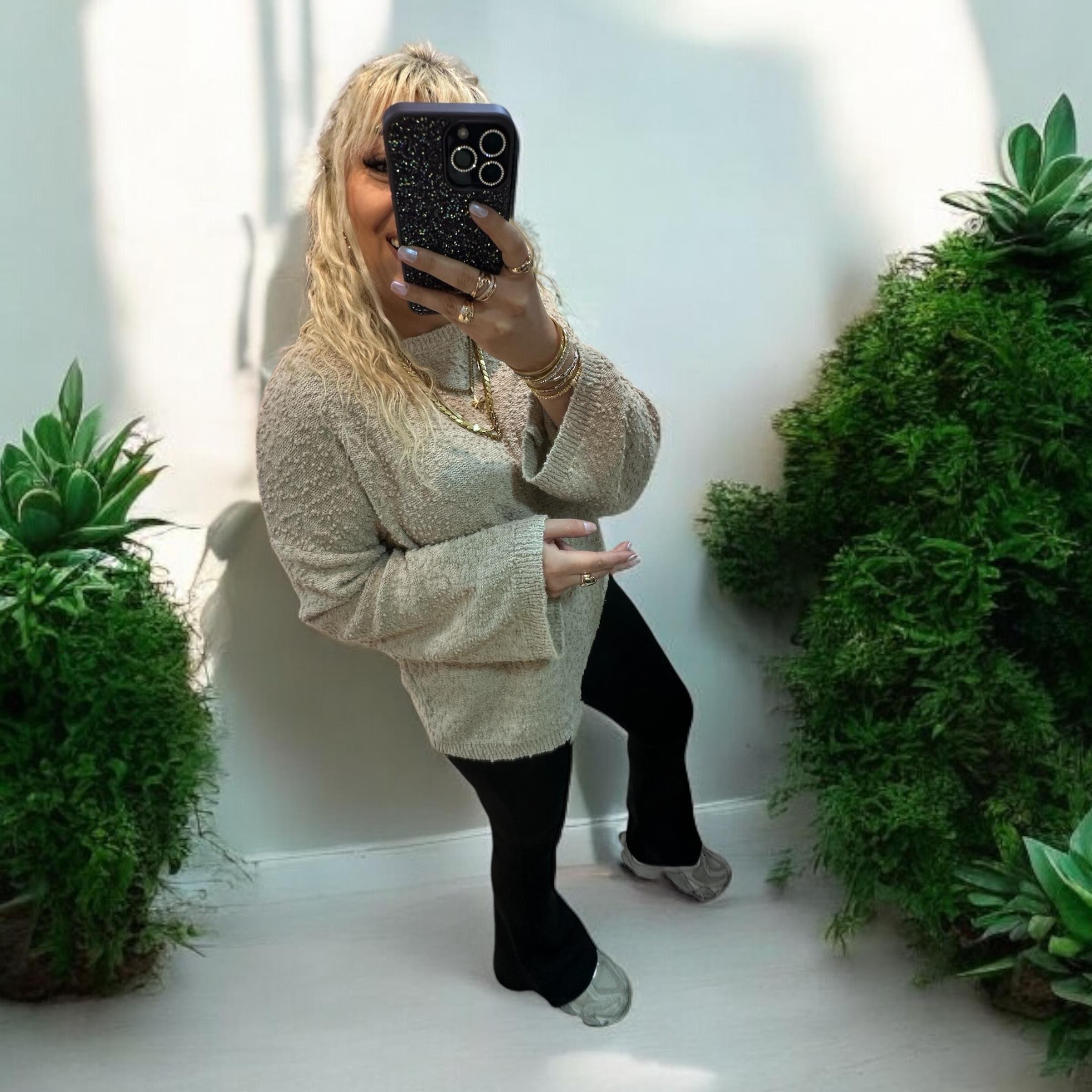 Taş Buklet Triko Pinterest Model Geniş Kol Kazak