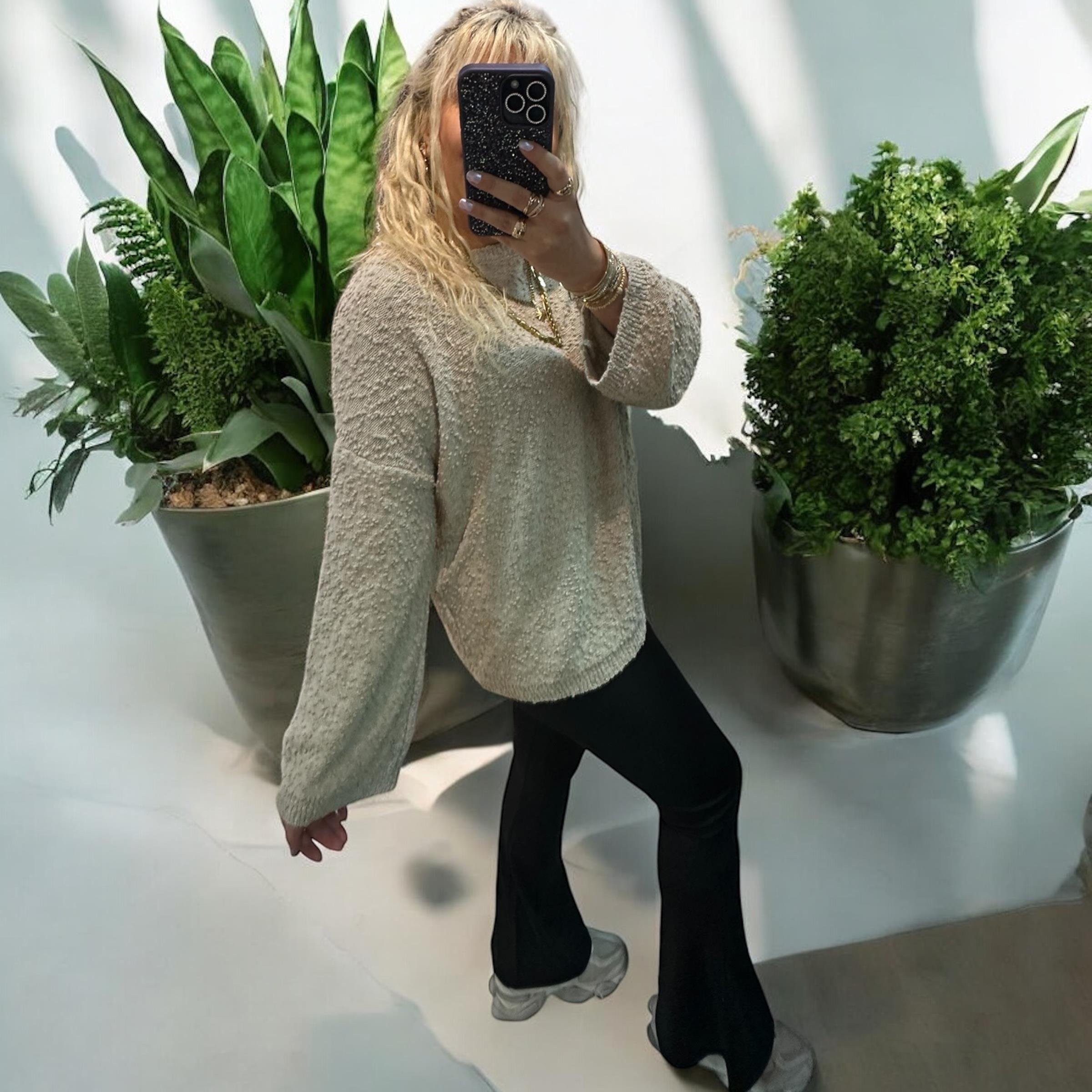 Taş Buklet Triko Pinterest Model Geniş Kol Kazak