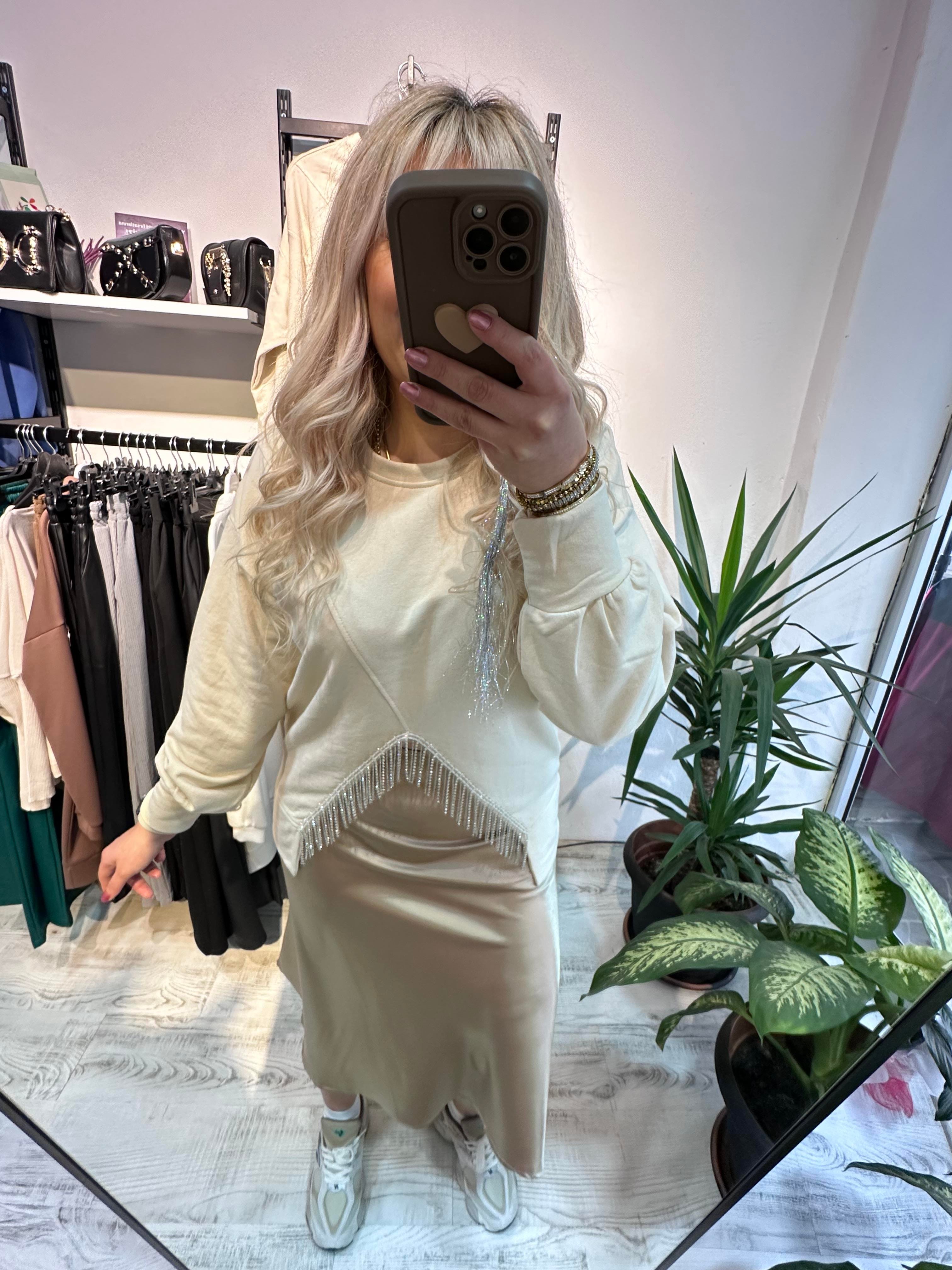 Taşlı Bej Sweatshirt