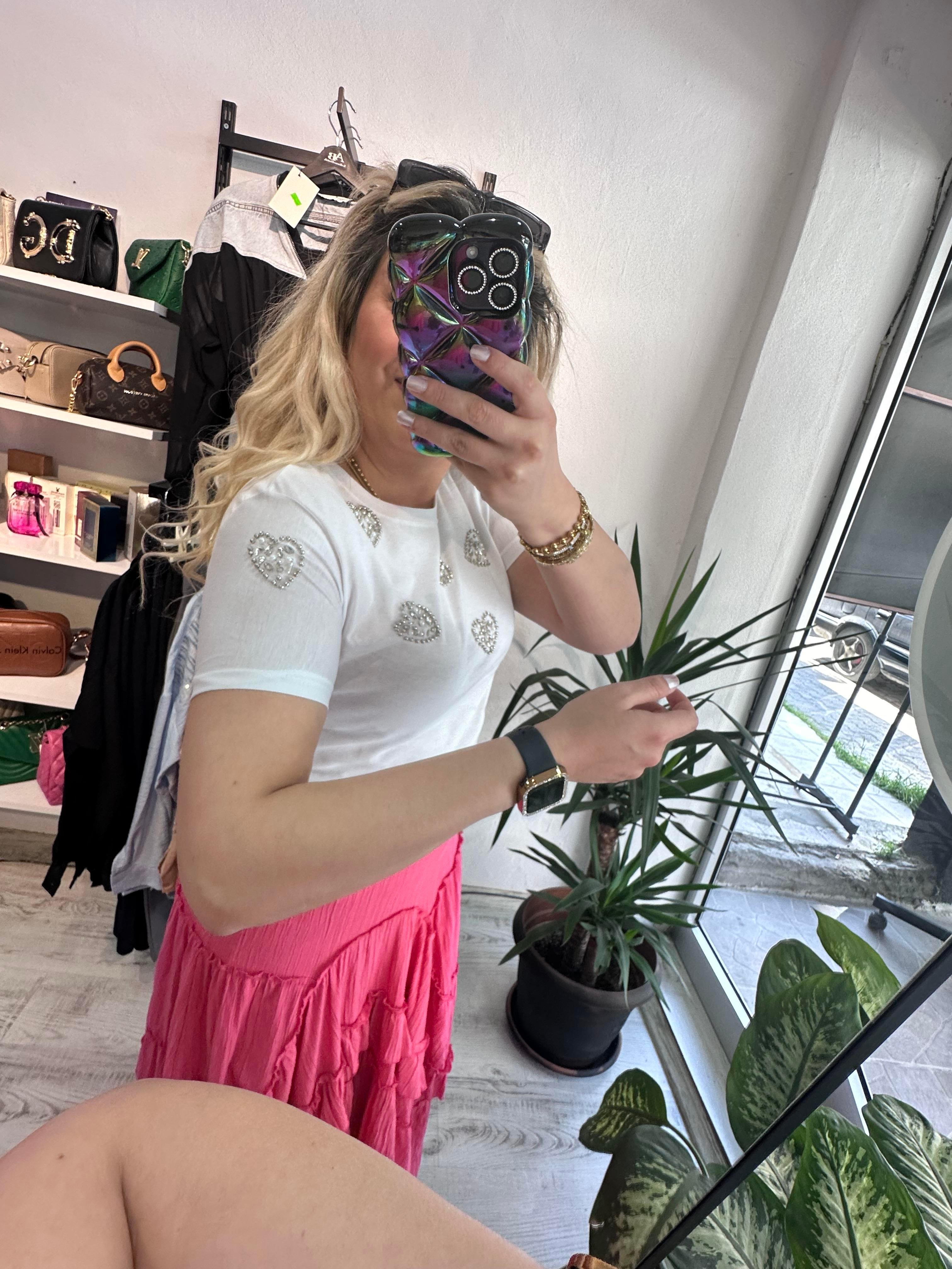 Taşlı Beyaz Tshirt