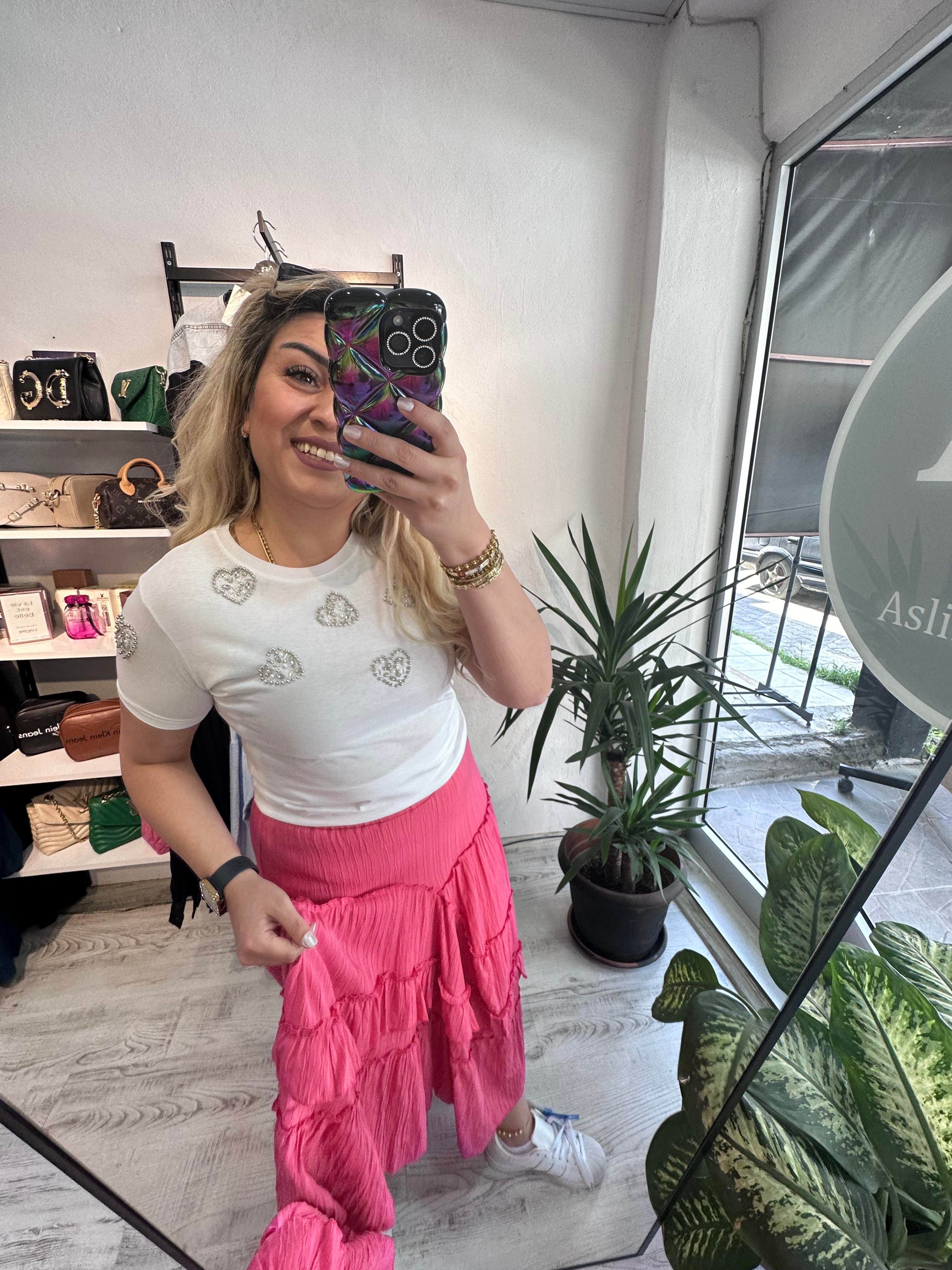 Taşlı Beyaz Tshirt